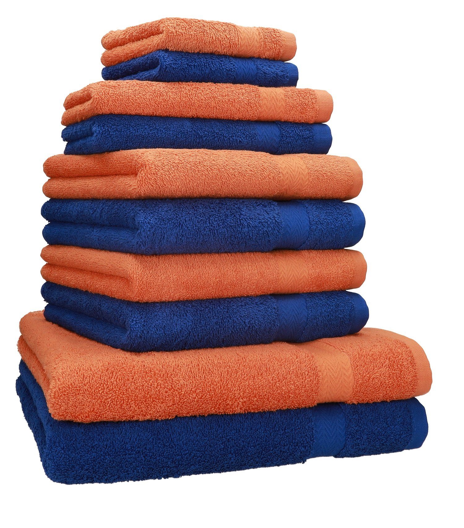 Betz Handtuch Set 10-TLG. Handtuch-Set CLASSIC 100% Baumwolle Fb. royalblau & orange, 100% Baumwolle