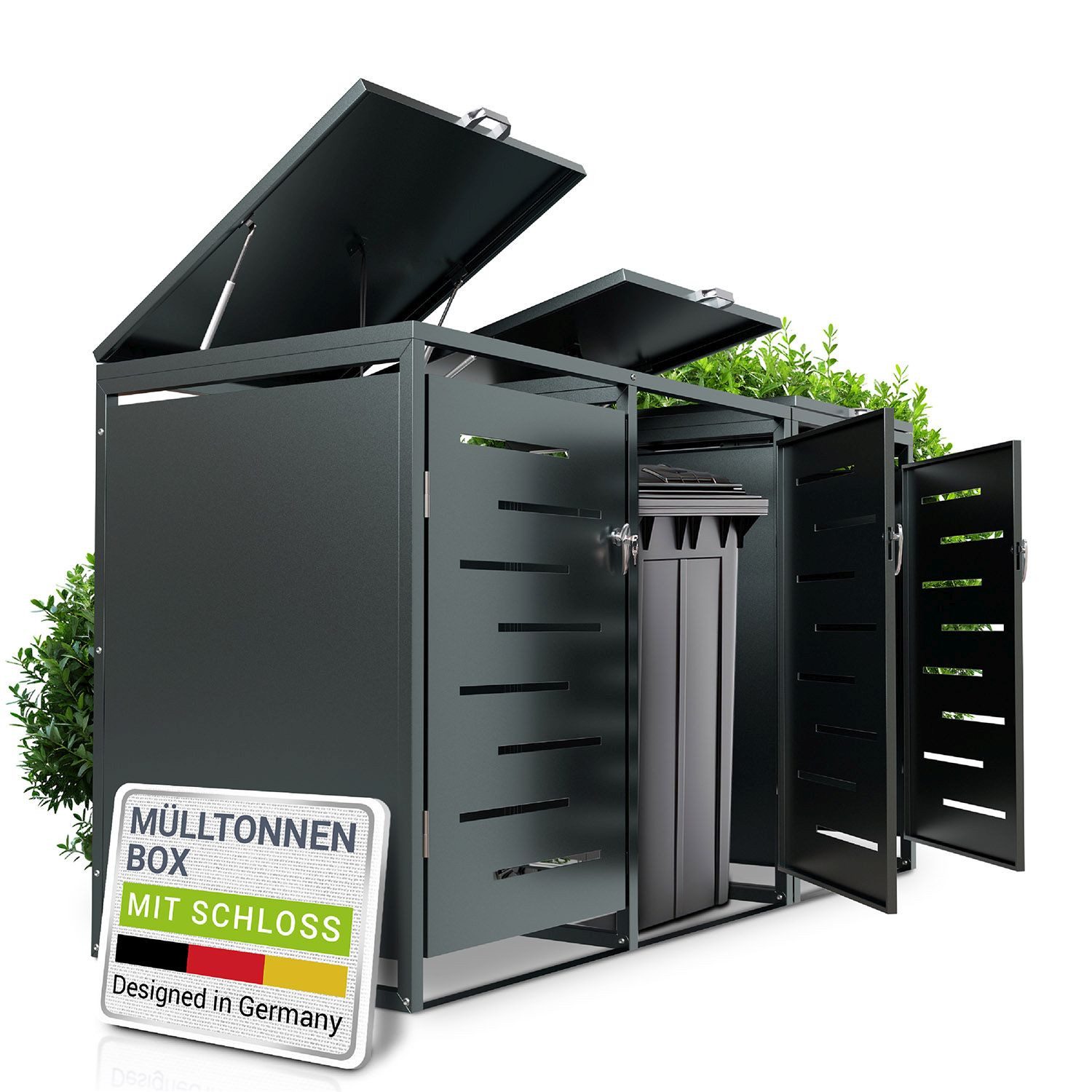 Juskys Mülltonnenbox Arel, 3er Metall Müllbox mit Dach, 120, 240 Tonne, abschließbar & modern