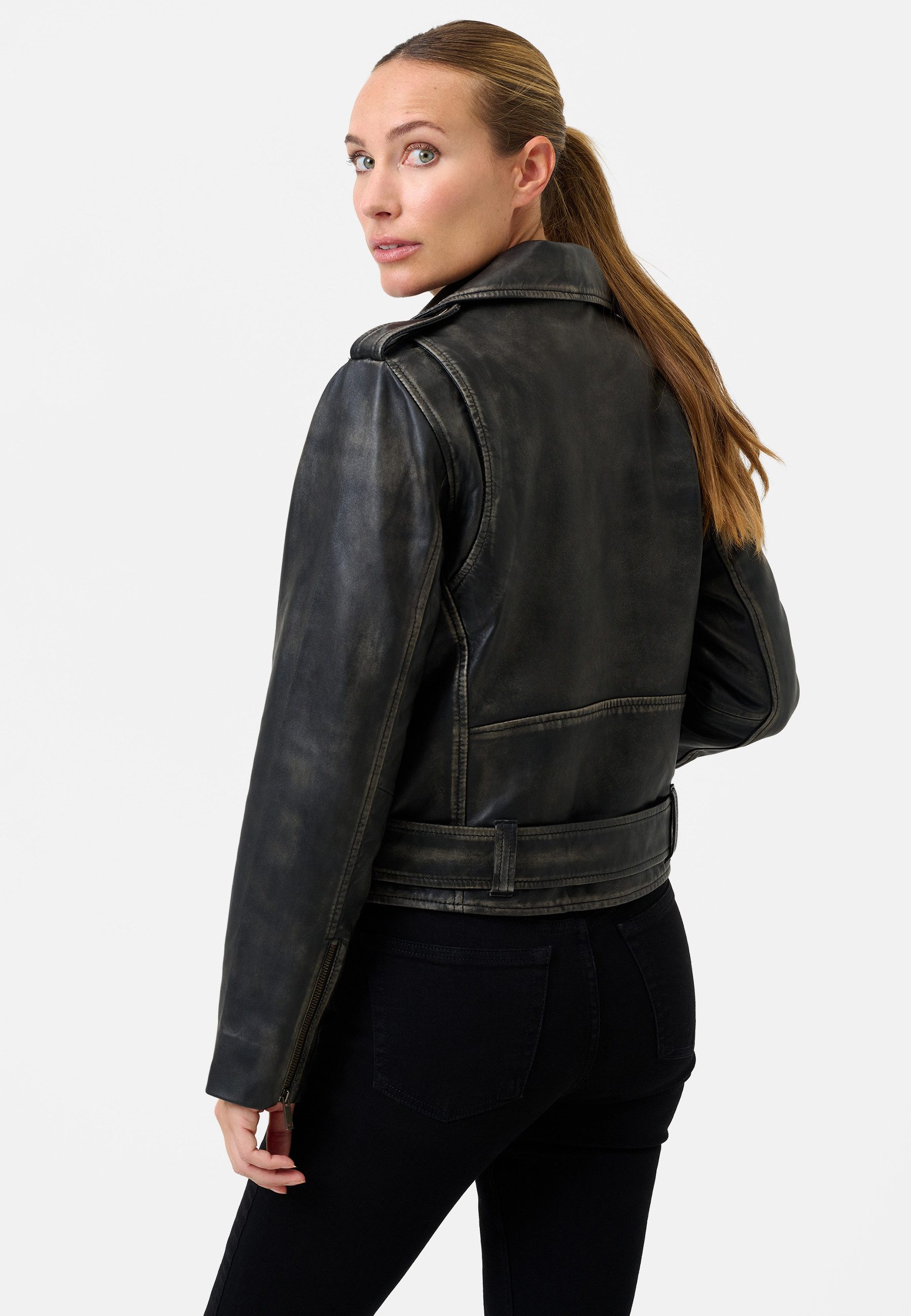 RICANO Lederjacke Louna Lederjacke mit Reverskragen und schrägem Reißverschluss