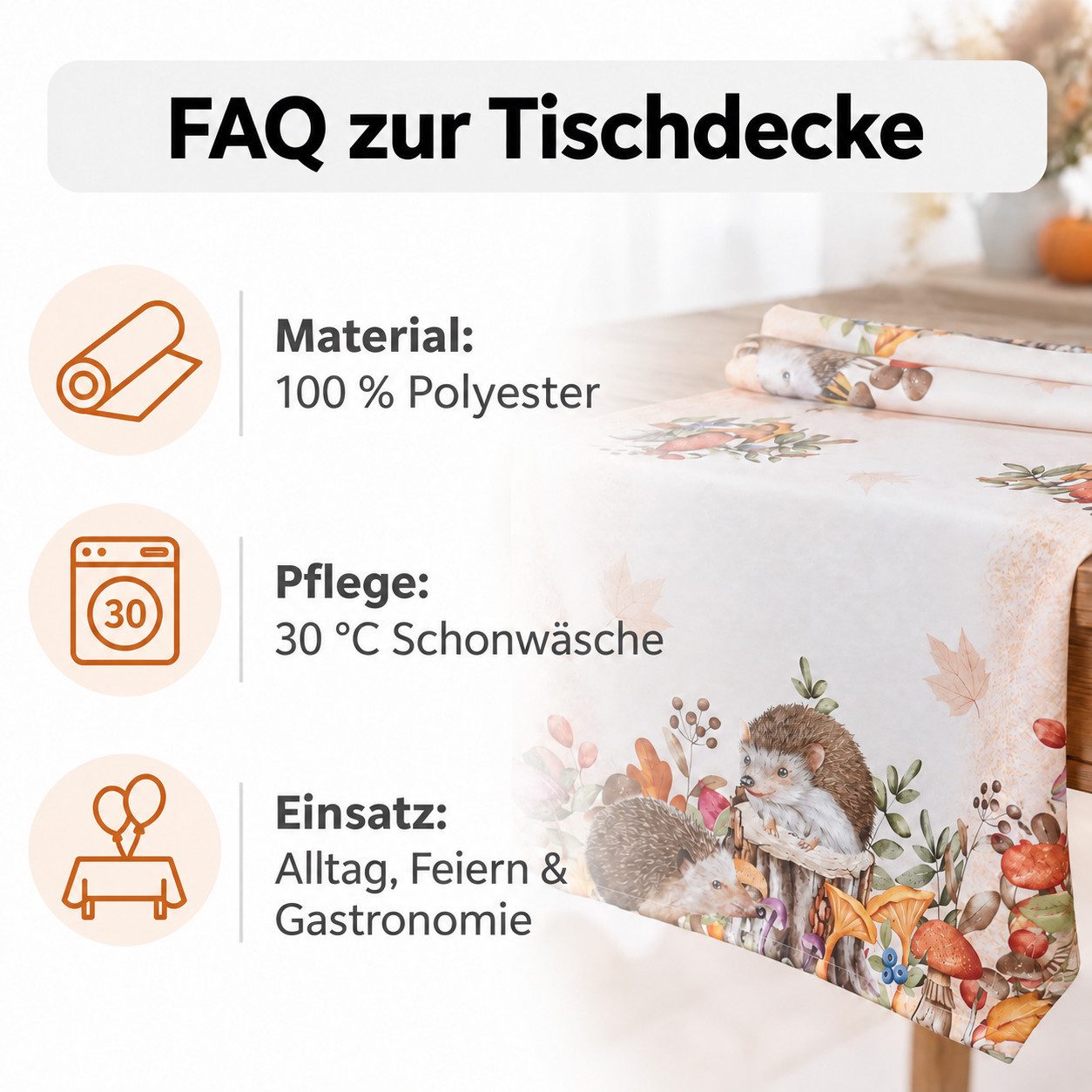 texpot Tischdecke Tischläufer Druck Igel Herbst (1-tlg) – Bild 5 von 5