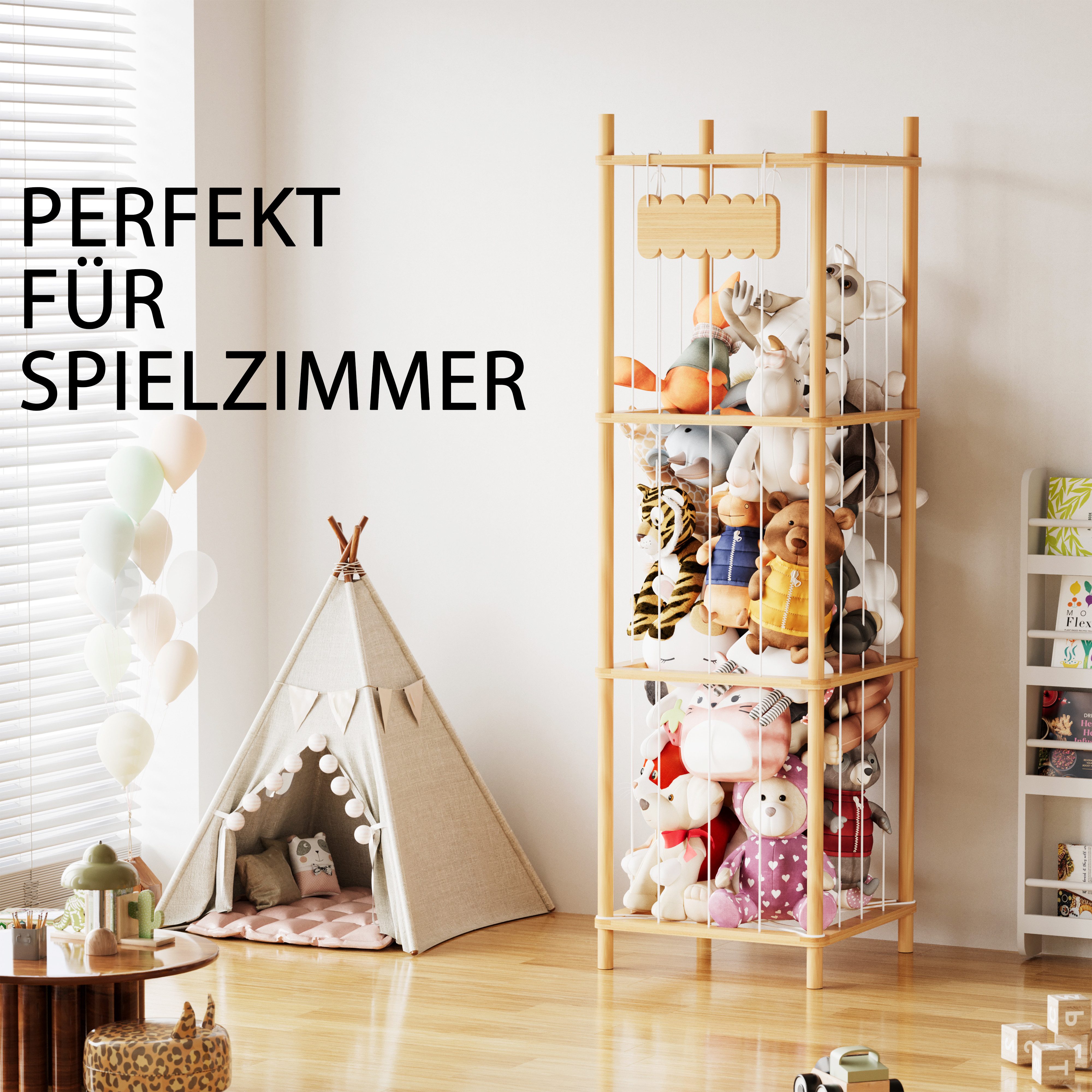 SpaceAid Kinderregal Holz Kuscheltier Aufbewahrung, Stofftier Aufbewahrung, Vertikal platzsparend – Bild 4 von 5
