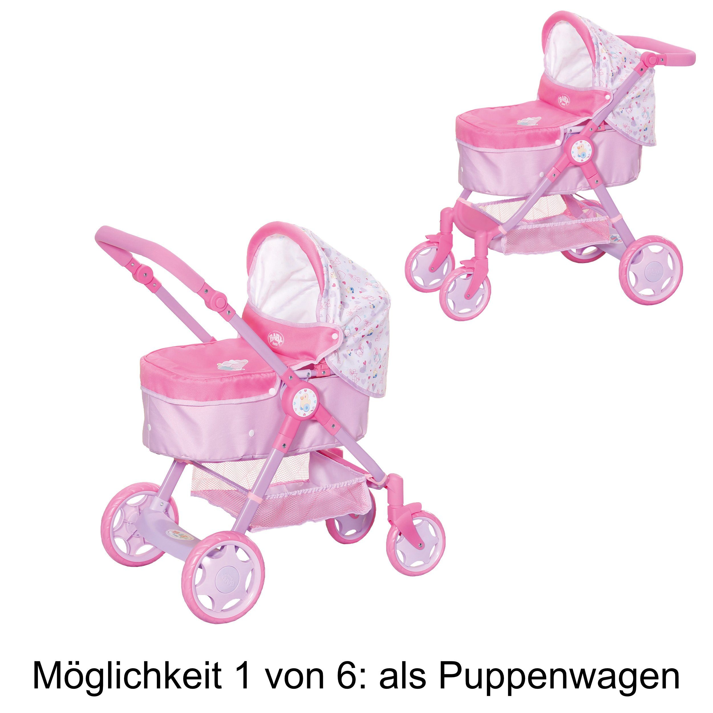 Zapf Creation® Puppenwagen BABY born® 826386 Baby Evolve Puppenwagen mit 6-in-1 Funktion, 6 in 1 Funktion (Kinder Puppenwagen, Buggy, Transportschale, Hochstuhl, Schaukel, Puppenbett), für Puppen bis zu 43 cm Länge