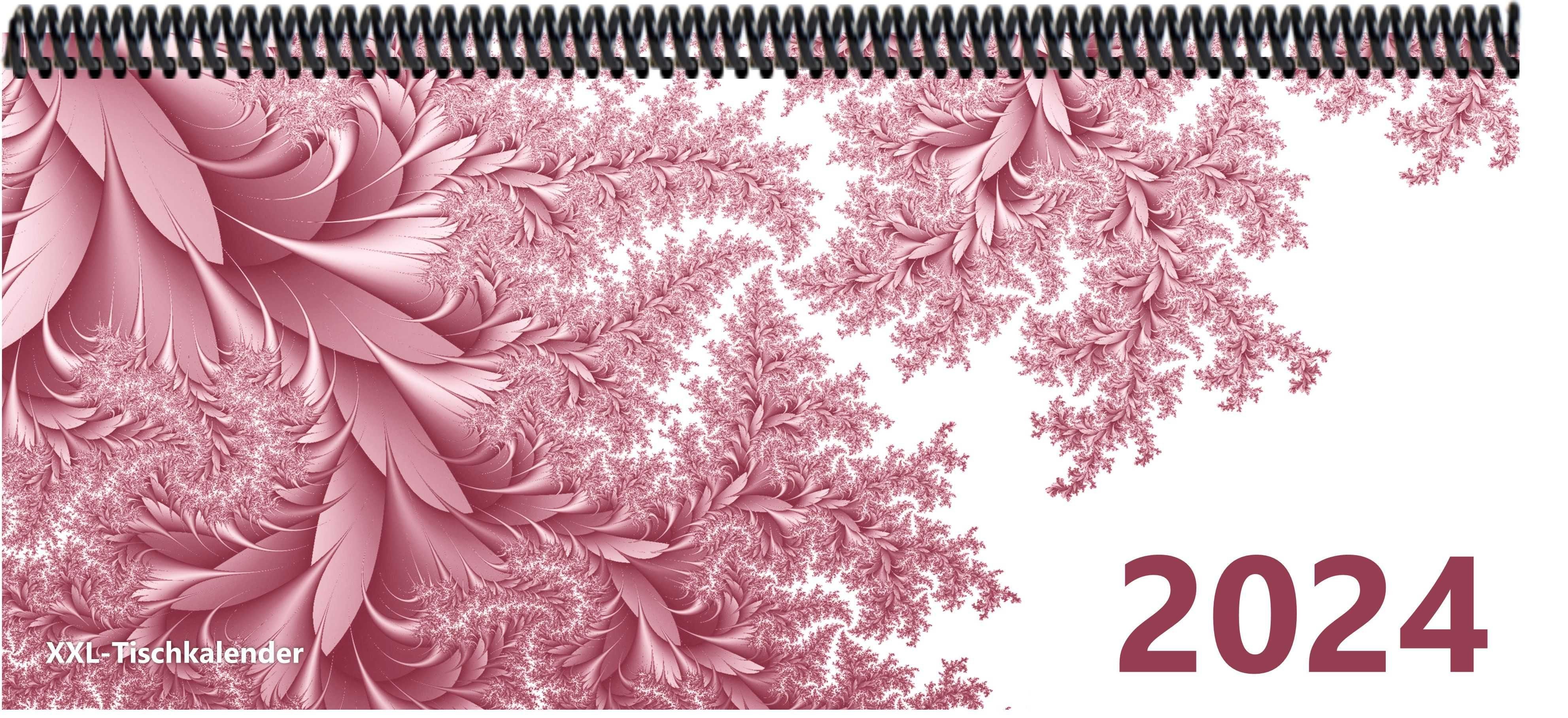 E&Z Verlag Gmbh Schreibtischkalender Bunt - Kalender XXL 2024 mit dem Muster Blätter rosa