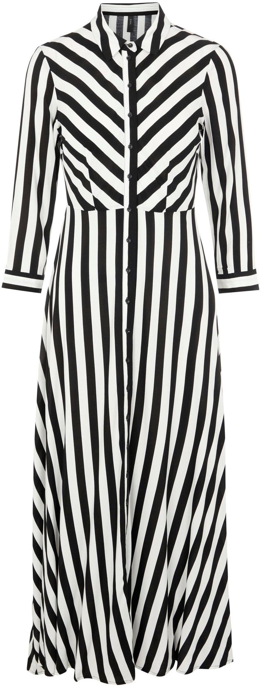 Y.A.S Hemdblusenkleid Ärmel DRESS 3/4 LONG YASSAVANNA mit white stripes w. black SHIRT