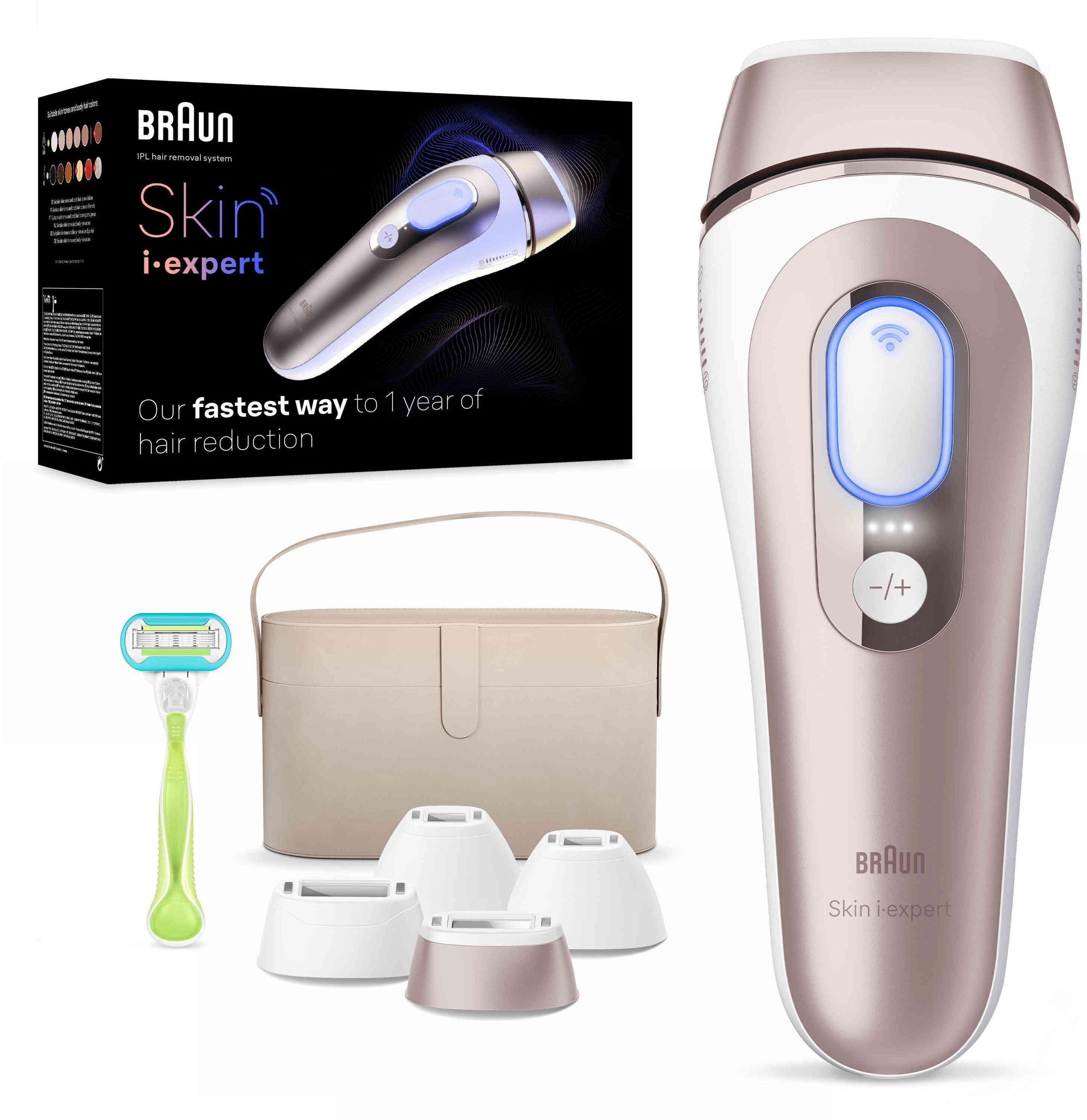 Braun IPL-Haarentferner Smart Skin i·expert PL7387, 4 Aufsätze für Gesicht & Körper, Venus Rasierer & Aufbewahrungsbox