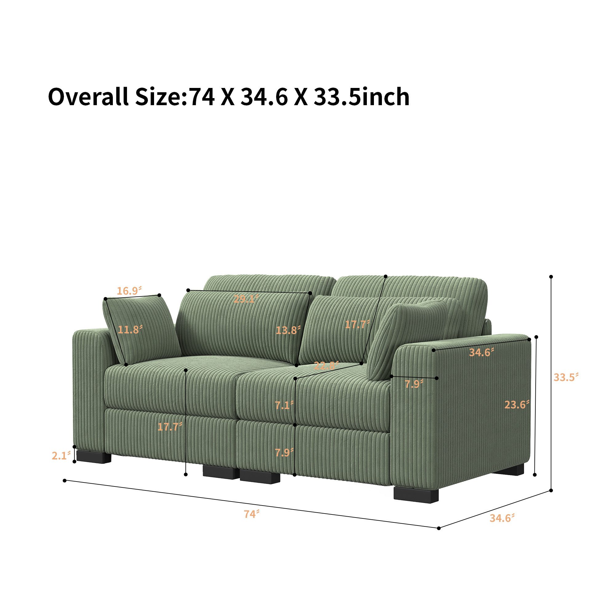 FUROKOY 2-Sitzer Polstersessel Sofa Ecksofa Polstersofa Cord mit Kissen und günstig online kaufen