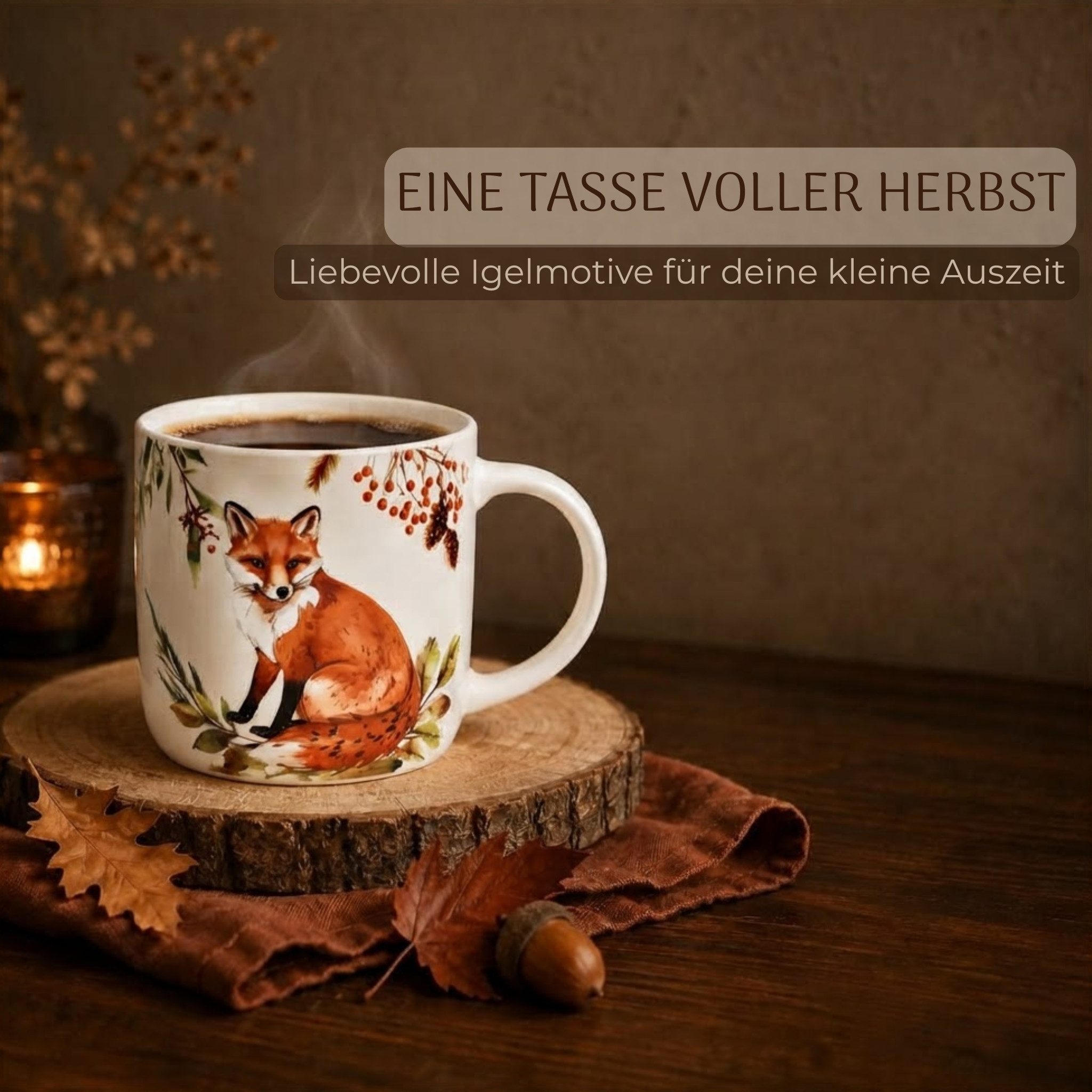 matches21 HOME & HOBBY Tasse Herbst Tassen 6er Set Fuchs & Igel, 350 ml Kaffeetasse aus Porzellan, 6-tlg., Porzellan, Spülmaschinenfeste & Mikrowellengeeignete  – Bild 3 von 5