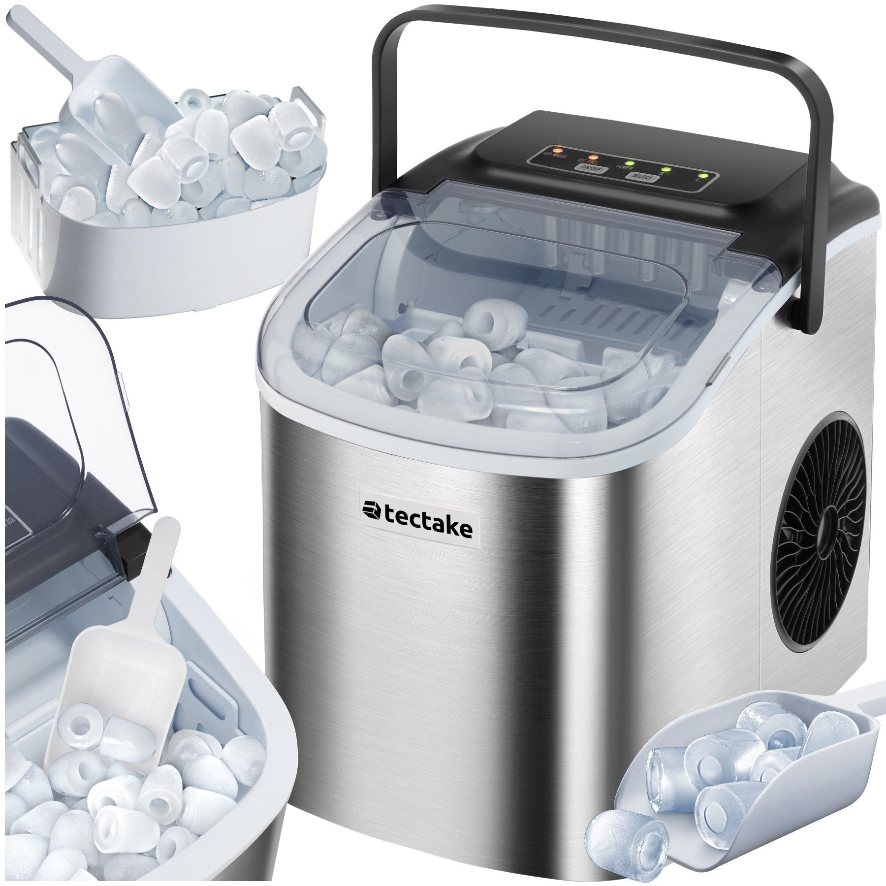 tectake Elektrischer Eiswürfelbereiter Eiswürfelmaschine, 1,2 l Wassertank, 2 Eiswürfelgrößen