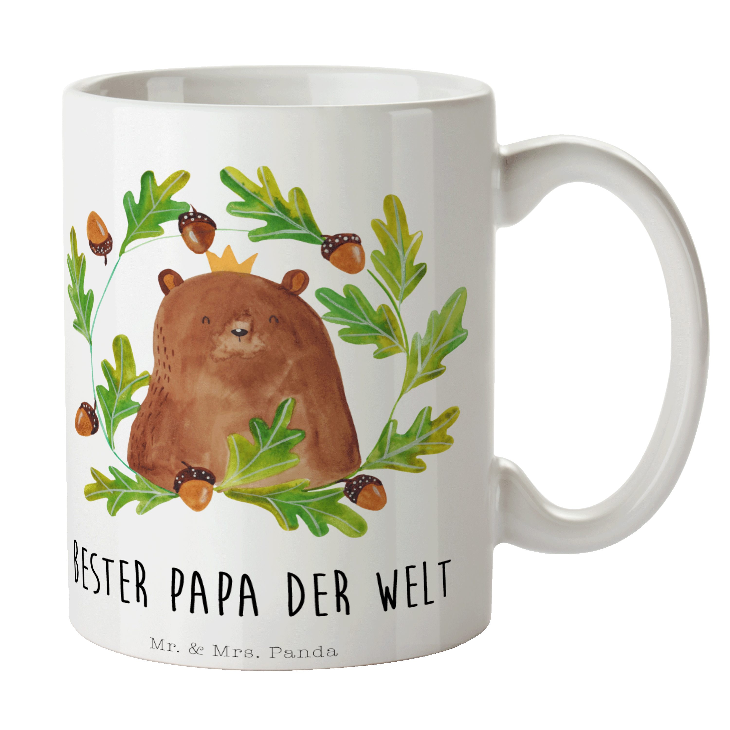 Mr. & Mrs. Panda Tasse Bär König - Weiß - Geschenk, Becher, Vatertag, Keramiktasse, Teddybär, Keramik