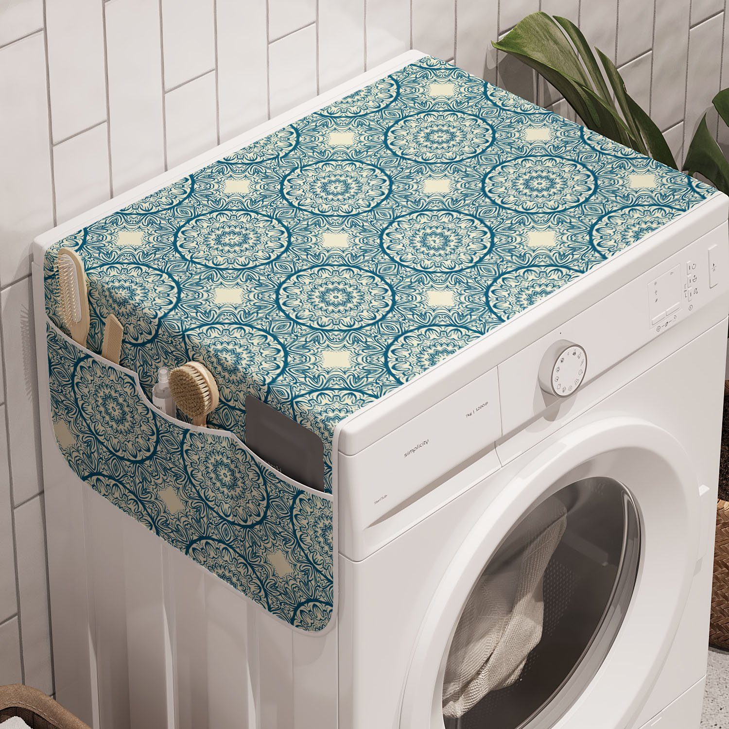 Blauer Abakuhaus Oriental und Trockner, Anti-Rutsch-Stoffabdeckung für Mandala Art Badorganizer Waschmaschine Abstrakt