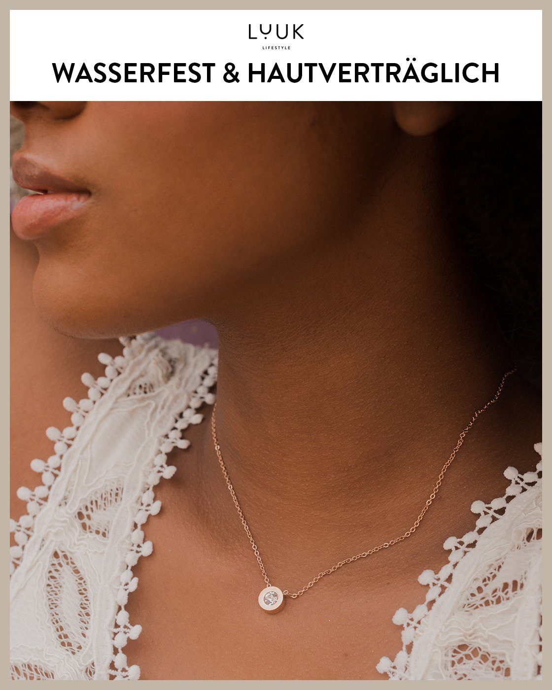 LUUK LIFESTYLE Kette mit Anhänger Strass Stein, Edelstahl mit Strassstein Anhänger, schicker Stil – Bild 3 von 5