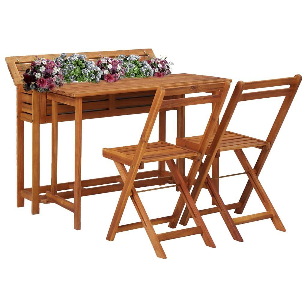 vidaXL Gartenlounge-Set Gartentisch mit Hochbeet und 2 Stühlen Massivholz Akazie, (3-tlg)