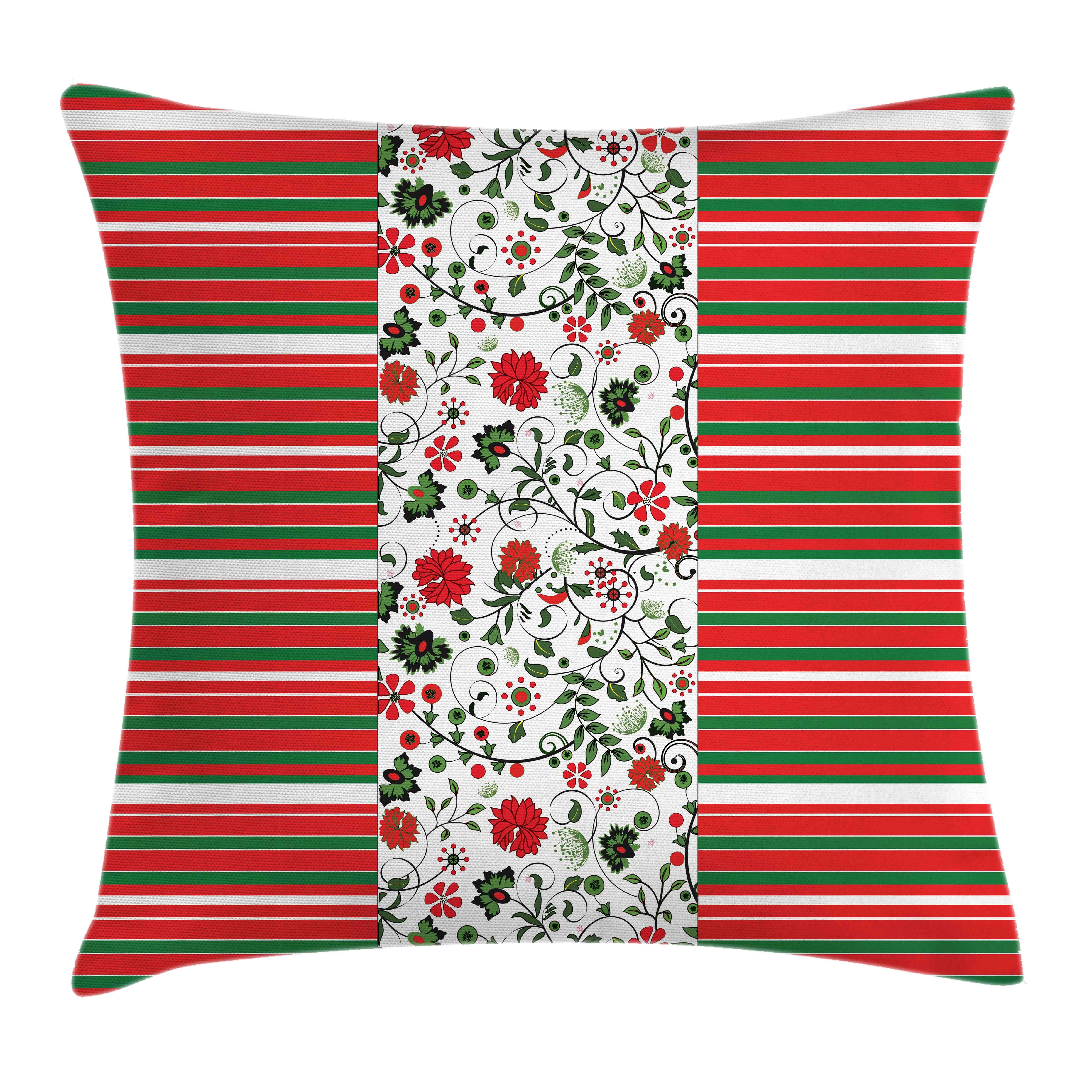 Kissenbezüge Reißverschluss Kissenhülle mit Farbfesten Farben Beidseitiger Druck, Abakuhaus (1 Stück), Weihnachten Stripes Blumenrand