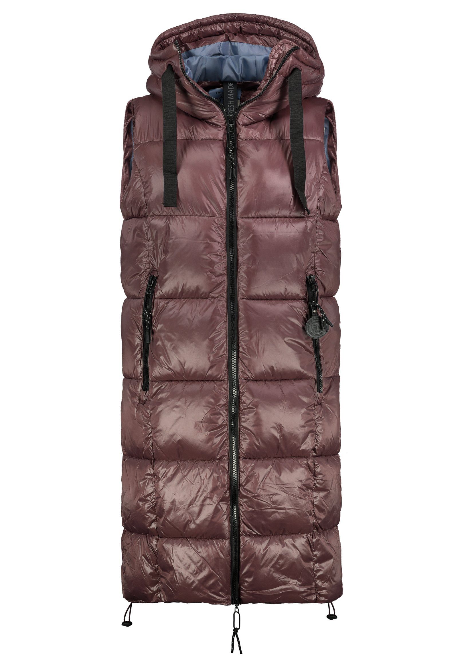 Fresh Made Steppweste Lange Stepp weste Kapuze Übergangs Herbst Frühlings Weste Windbreaker