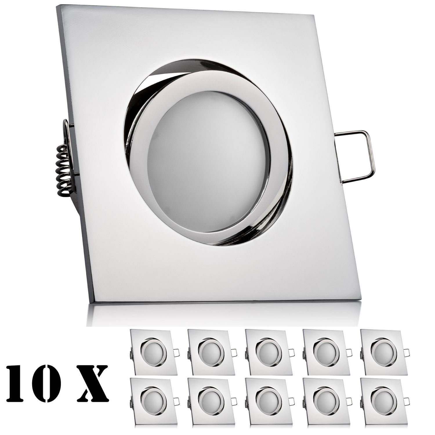 LEDANDO Einbaustrahler Set Markenstrahler GU5.3 LED Chrom 10er mit LED / MR16 Einbaustrahler LED