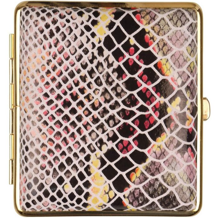 LK Trend & Style Etui Zigarettenetui Leder Schlange Multicolor Rahmen vergoldet 18er mit Gummiband - Made in Germany
