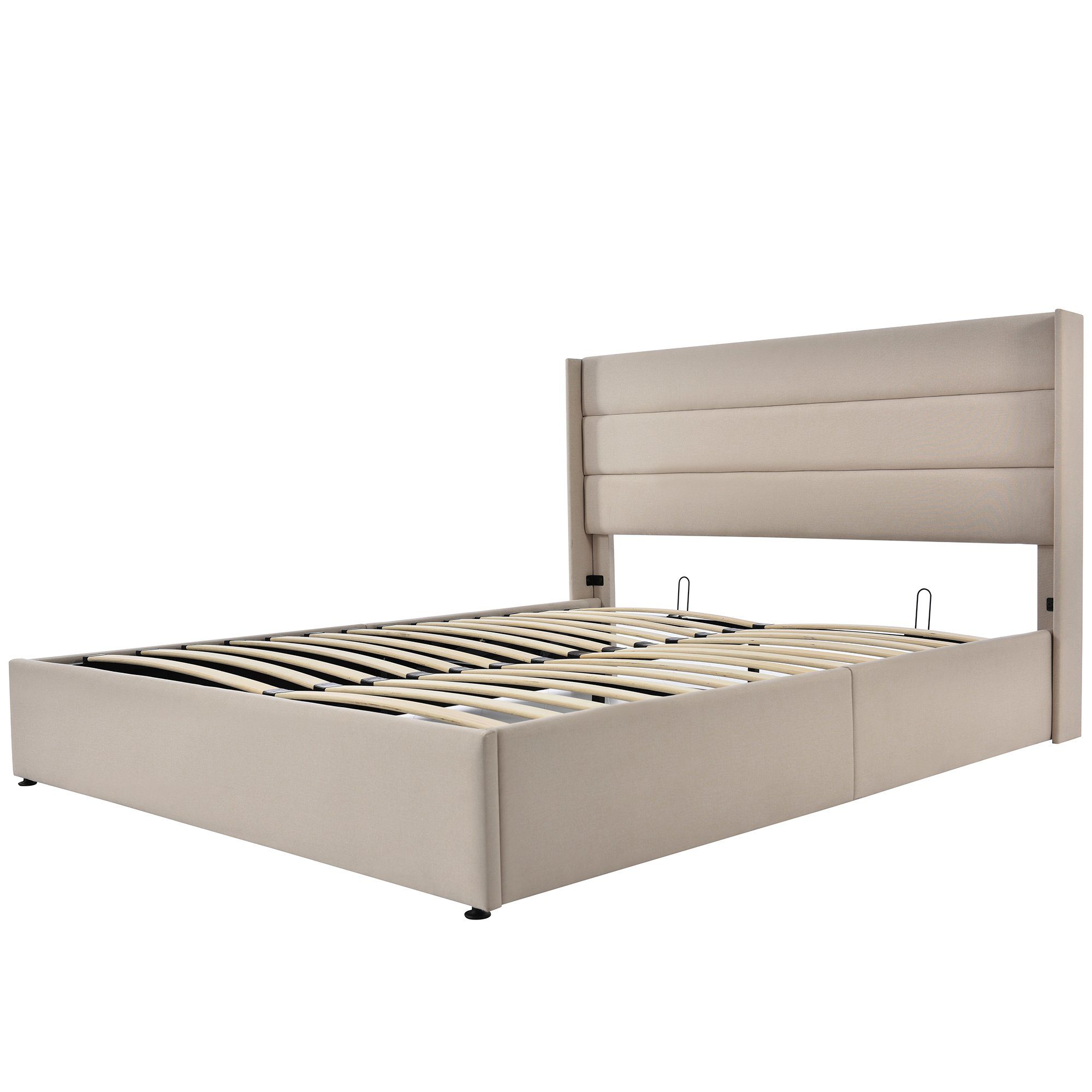 Boxspringbett (Funktionsbett, Doppelbett Hydraulisches Bett mit Lattenrost), Polsterbett Stauraumbett 140x200 cm, Lattenrost aus Holz, Leinen