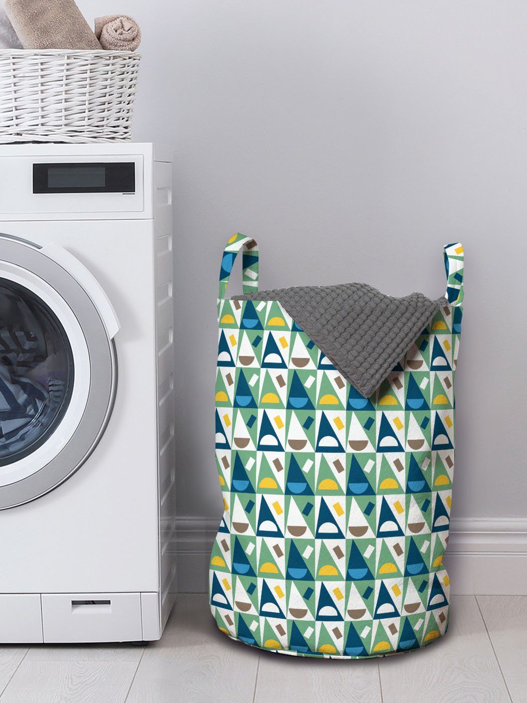 Abakuhaus Wäschesäckchen Wäschekorb Griffen Cartoon mit für Kordelzugverschluss Waschsalons, Geometrisch Funky Formen