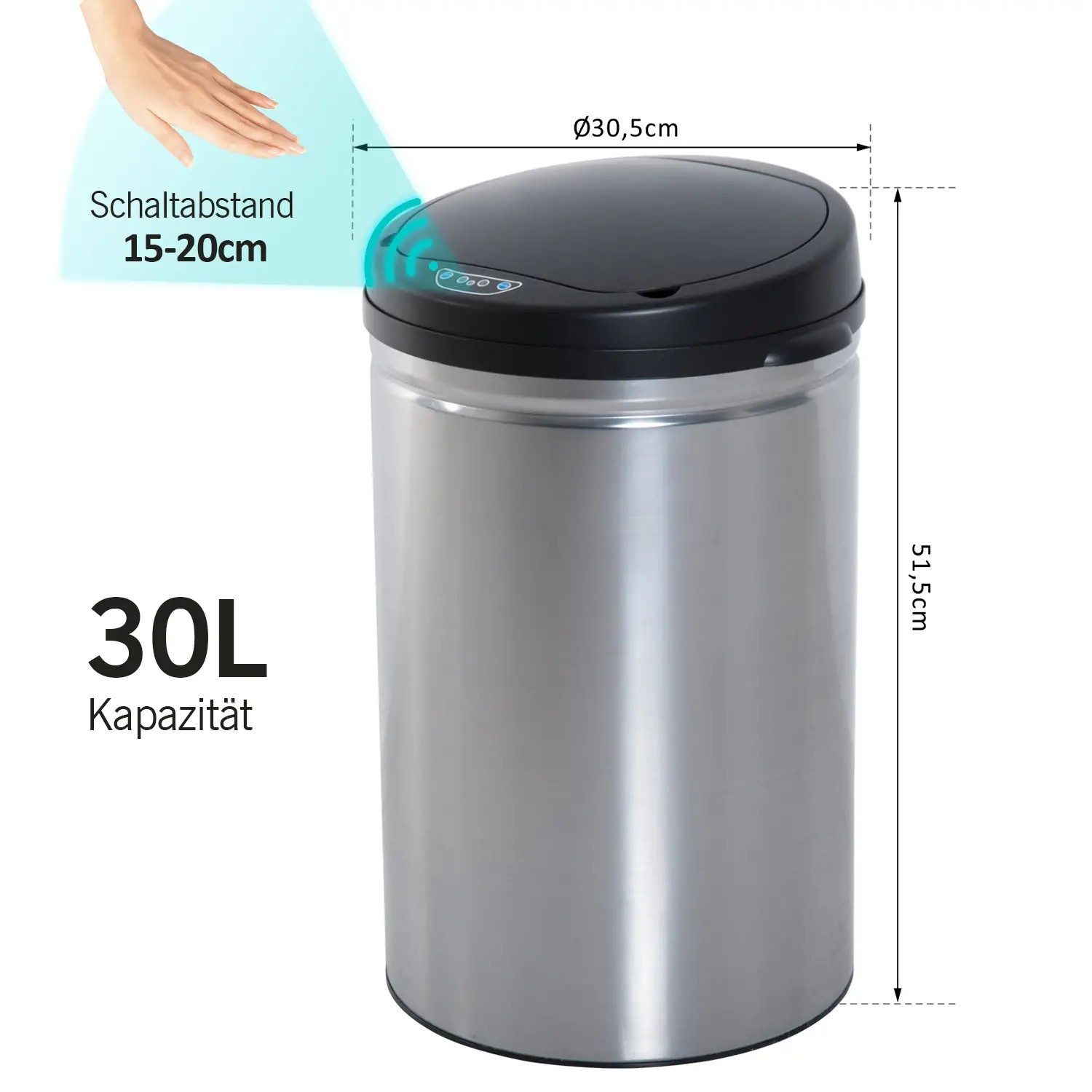 MC Star Mülleimer Automatik Sensor Mülleimer Abfalleimer IR Sensor, Rund, 30L, Optionaler Inneneimer, Edelstahl