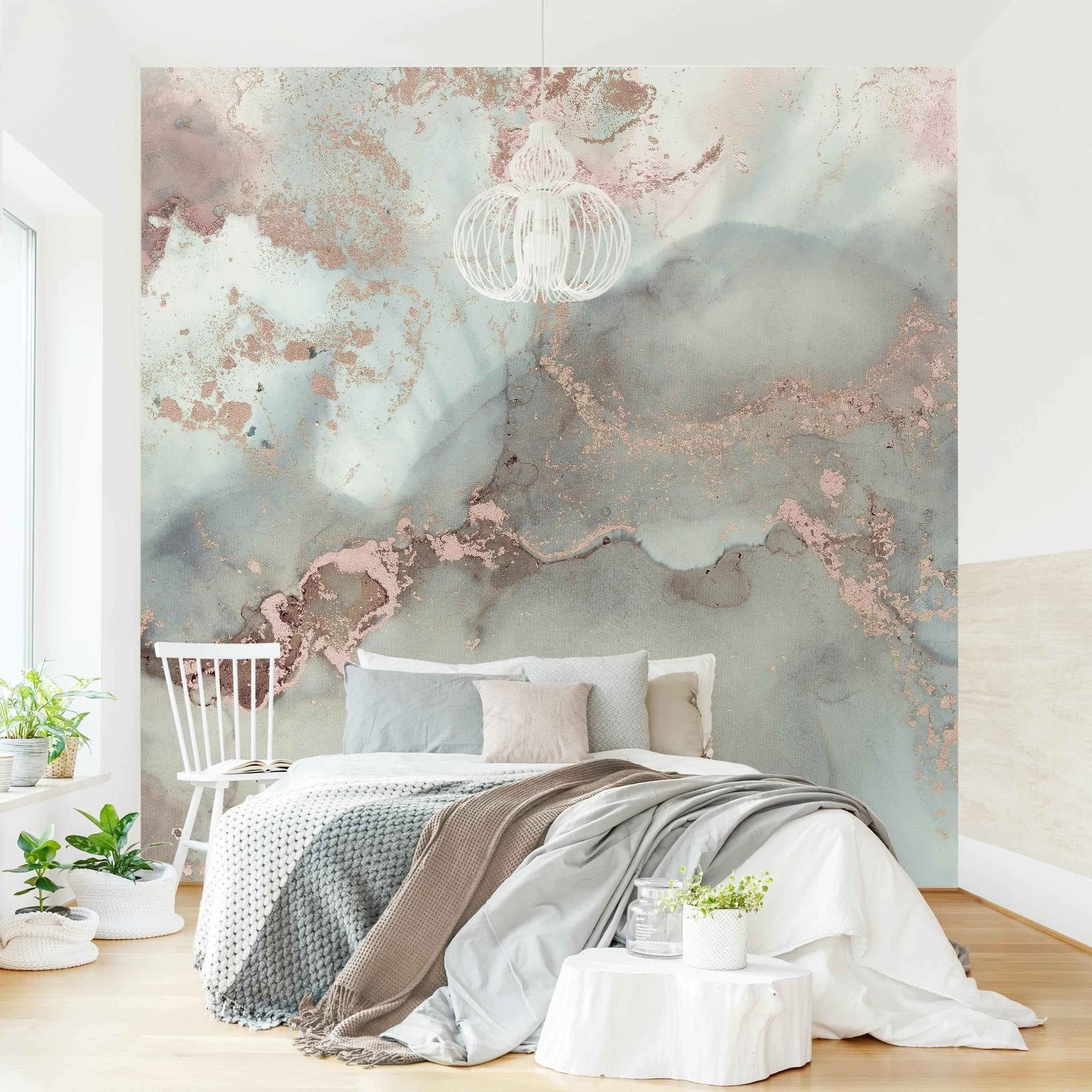 Bilderdepot24 Vliestapete Abstrakt Farbexperimente Marmor Pastell Gold Tapete Wanddeko Modern, Glatt, Matt, (Inklusive Gratis-Kleister oder selbstklebend), Wohnzimmer Schlafzimmer Küche Flur Fototapete Motivtapete Wandtapete