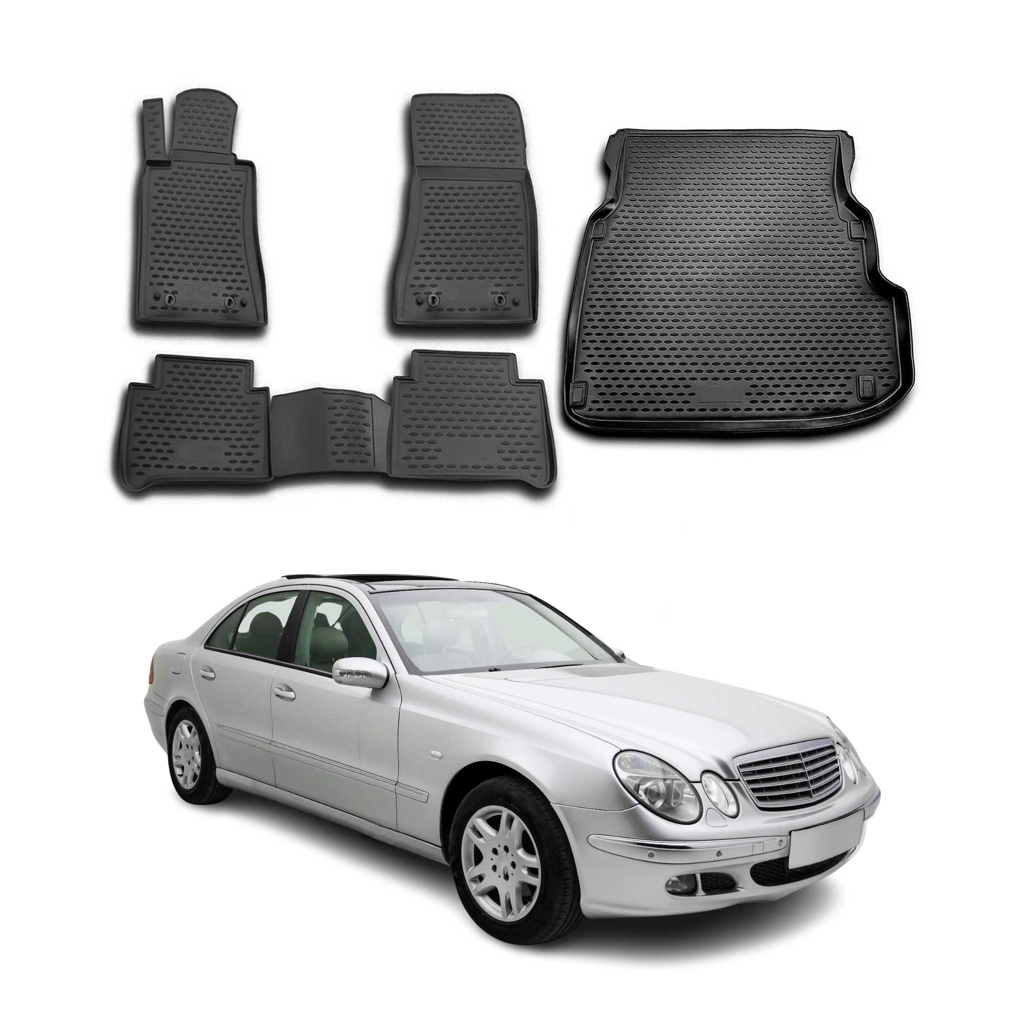 OMAC Auto-Fußmatten Fußmatten & Kofferraumwanne Set für Mercedes E Klasse W211 2002-2009 (5 St), für Mercedes E Klasse W211 2002-2009 Mercedes E Klasse W211 2002-2009, Einfache Installation,Antirutsch,Leicht zu reinigen