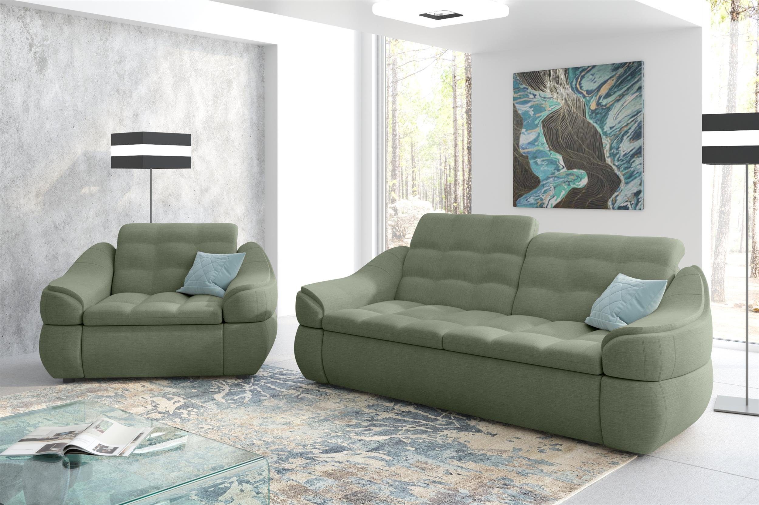 Stylefy Polstergarnitur Alisa, (Set (2-tlg), bestehend aus 2-Sitzer Sofa und  Sessel, Modern Design, made in Europa
