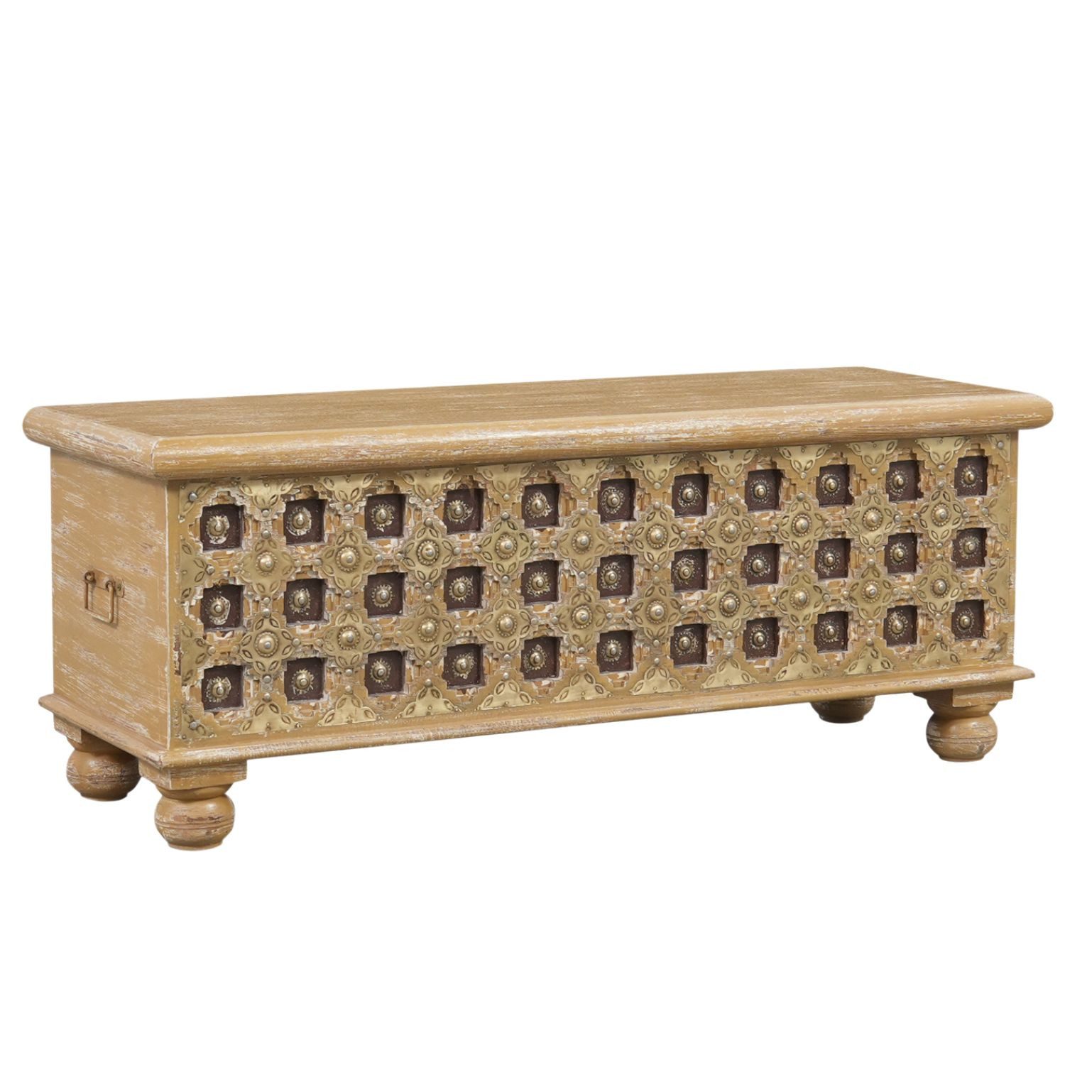 Marrakesch Orient & Mediterran Interior Truhe Massivholz-Truhe Burhan 1 Vintage Möbel Sitztruhe Betttruhe 116 cm (1 St), Handarbeit