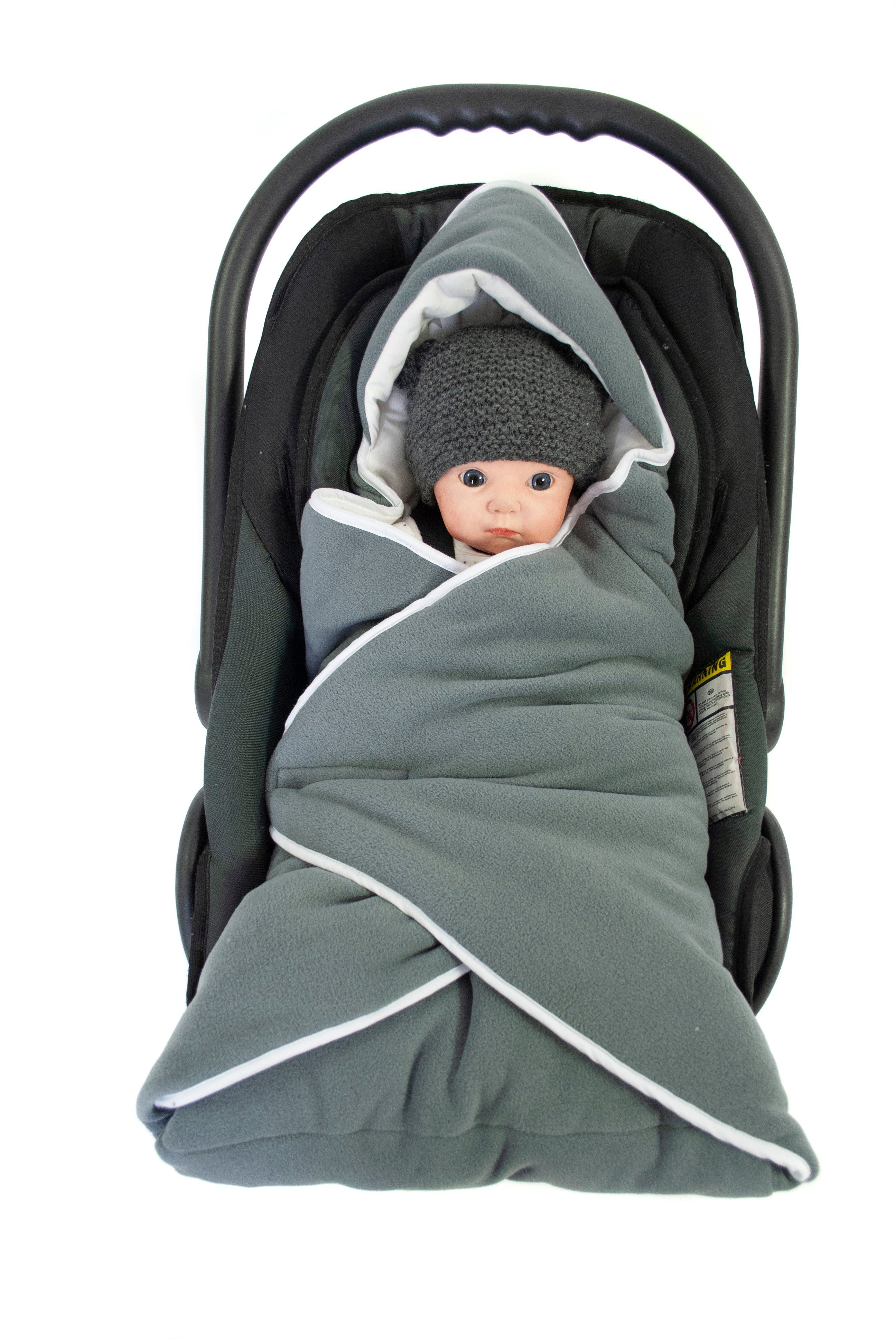 Babydecke Einschlagdecke Babyschalenfußsack Kinderwagenfußsack Winter XL, HOBEA-Germany, passend für Babyschalen mit 3- und 5-Punkt-Gurtsystem grau/Sternenmuster weiß