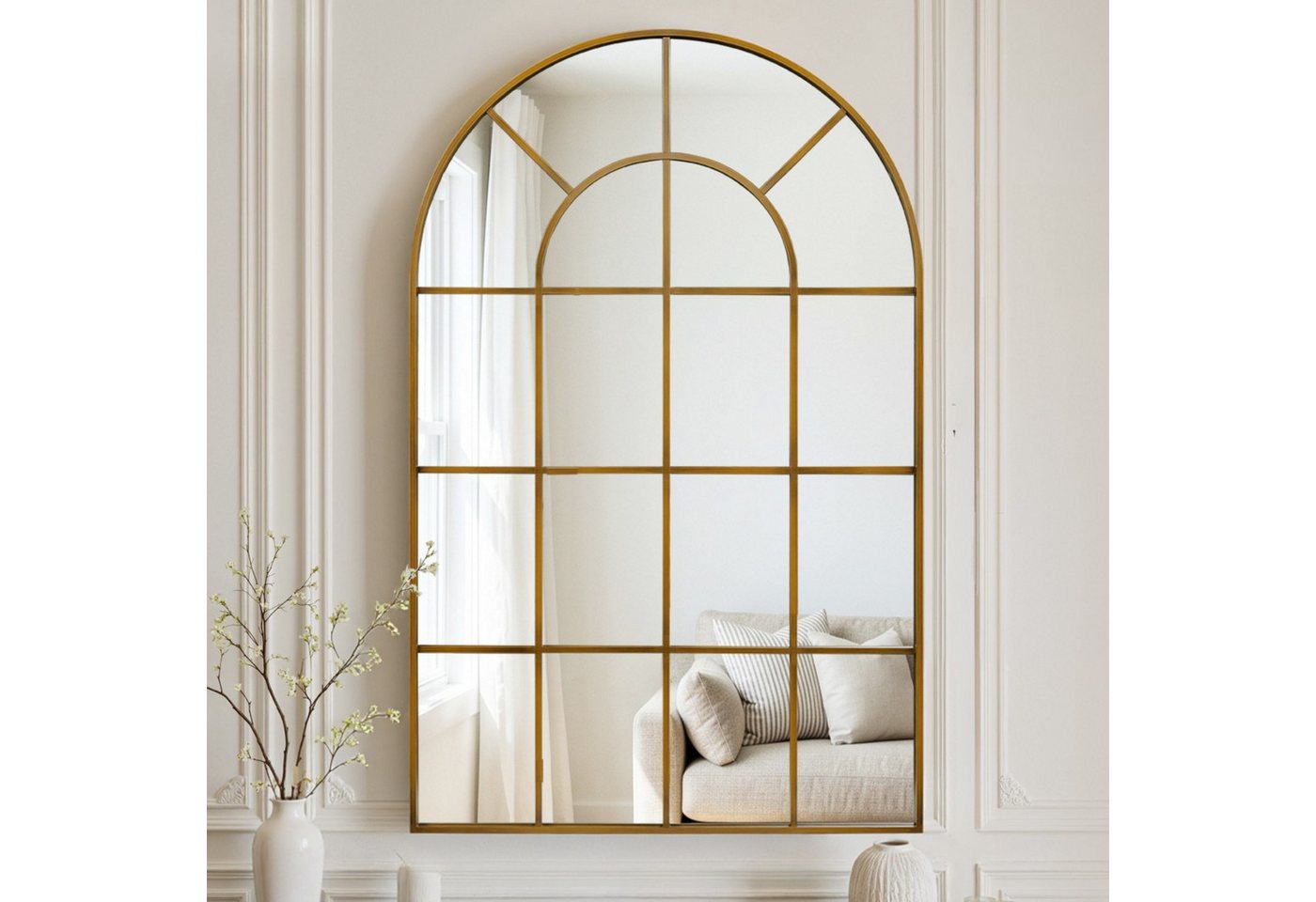 LUNAMIRROR Wandspiegel in Bogenform, mit Gitterdesign und Metallrahmen (1-St), hängend & anlehnbar