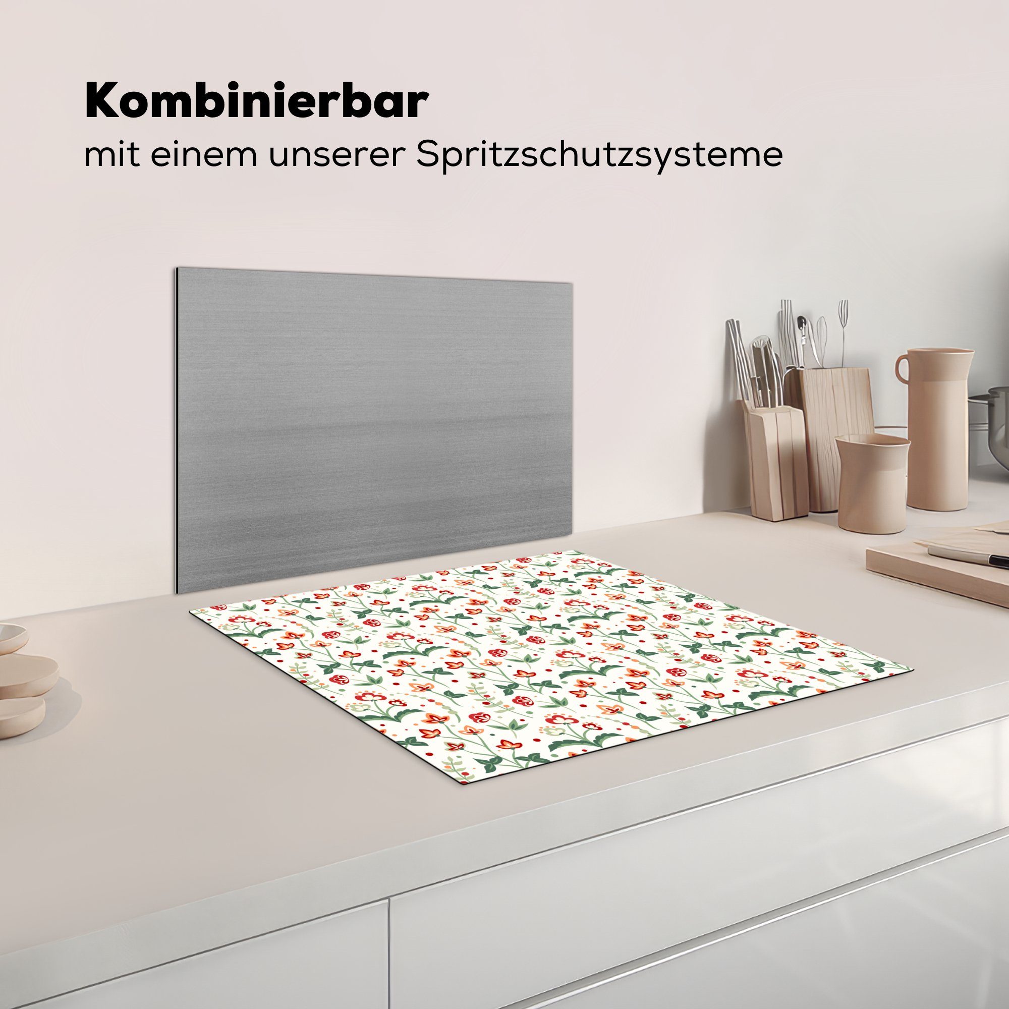 cm, Blumen 60x52 - - Muster, Ceranfeldabdeckung nutzbar, Vinyl, Mobile Sommer (1 Arbeitsfläche Herdblende-/Abdeckplatte tlg), MuchoWow