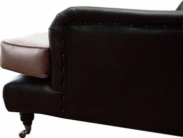 JVmoebel Chesterfield-Sessel CHESTERFIELD-SESSEL AUS BRAUNEM LEDER, KISSEN AUS ROSA SAMT