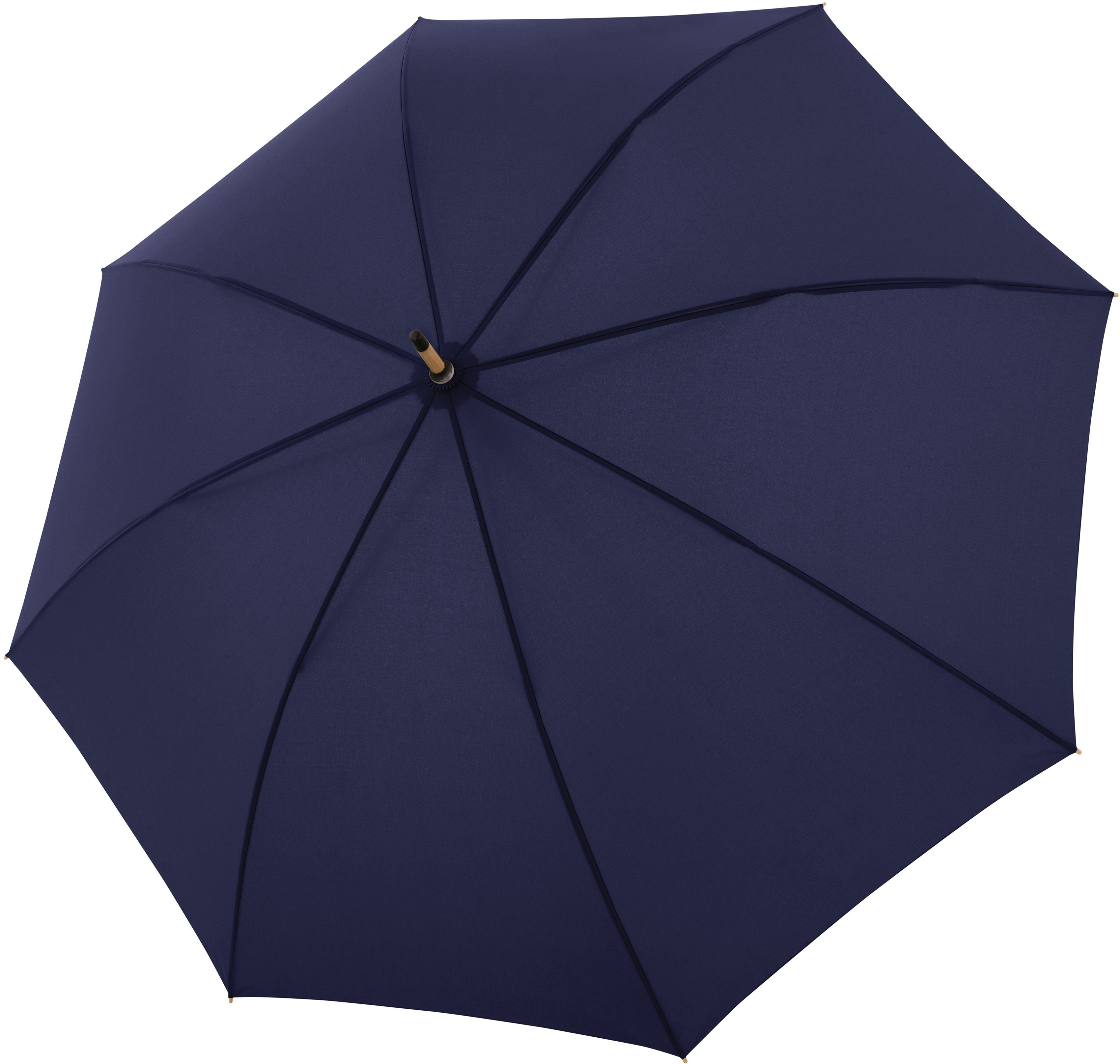 doppler® Stockregenschirm nature Long, deep blue, aus recyceltem Material mit Schirmgriff aus Holz | Stockschirme