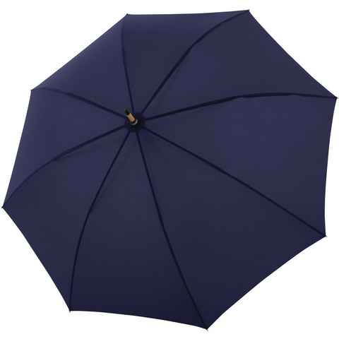 doppler® Stockregenschirm nature Long, deep blue, aus recyceltem Material mit Schirmgriff aus Holz