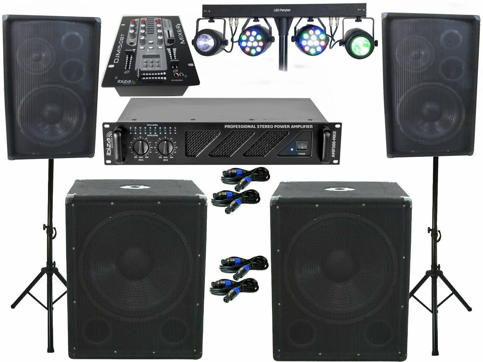 3280W Pa LED W) 25cm Stativ Lichtset Subwoofer Party-Lautsprecher Anlage (1340 DSX Boxen Mixer 38cm