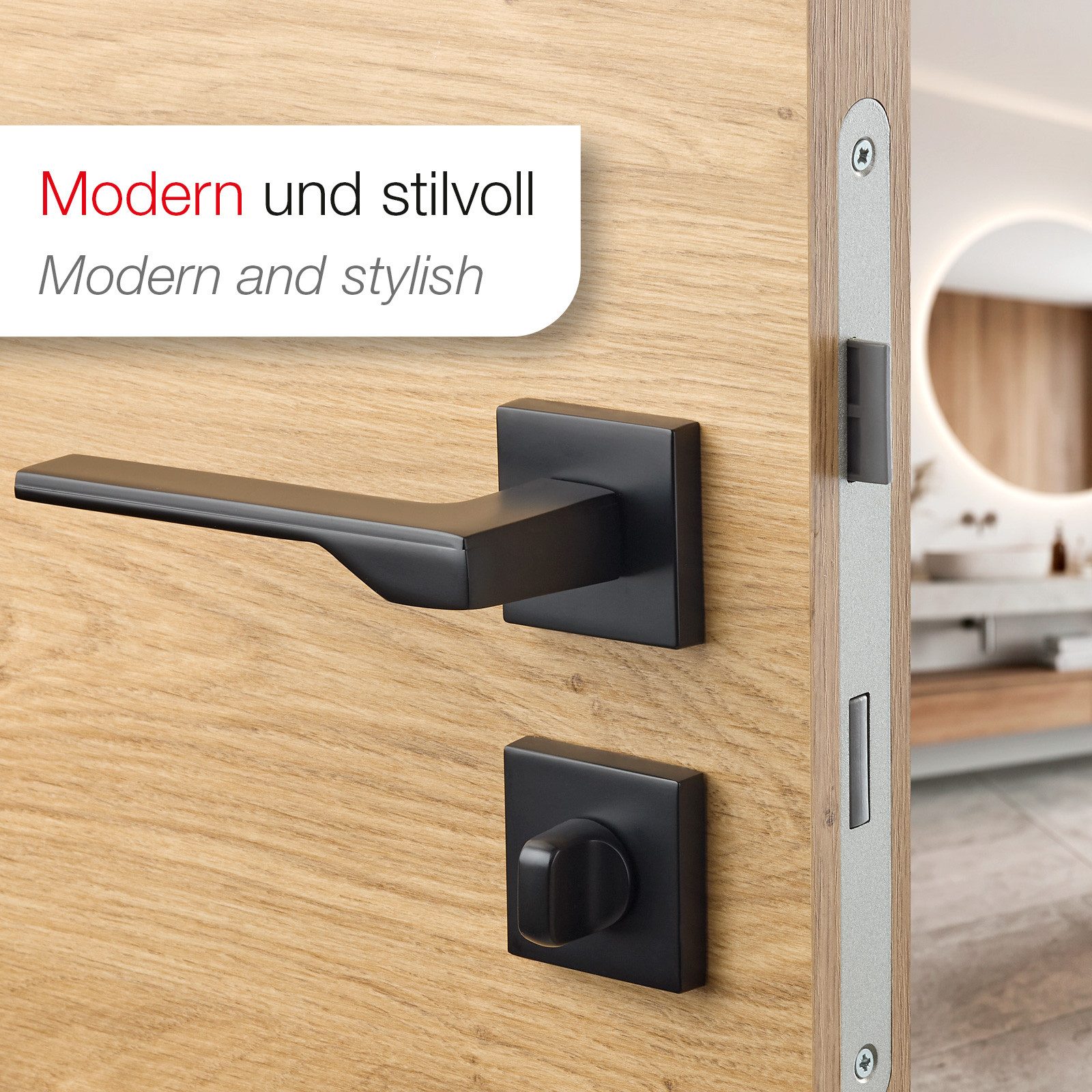 SO-TECH® Drückergarnitur Türdrücker HENRIK Aluguss schwarz inkl. Befestigungsmaterial, Spar-Set, 1-tlg., mit Papier-Bohrschablone, mit WC-Rosetten - für Bad / W – Bild 3 von 5