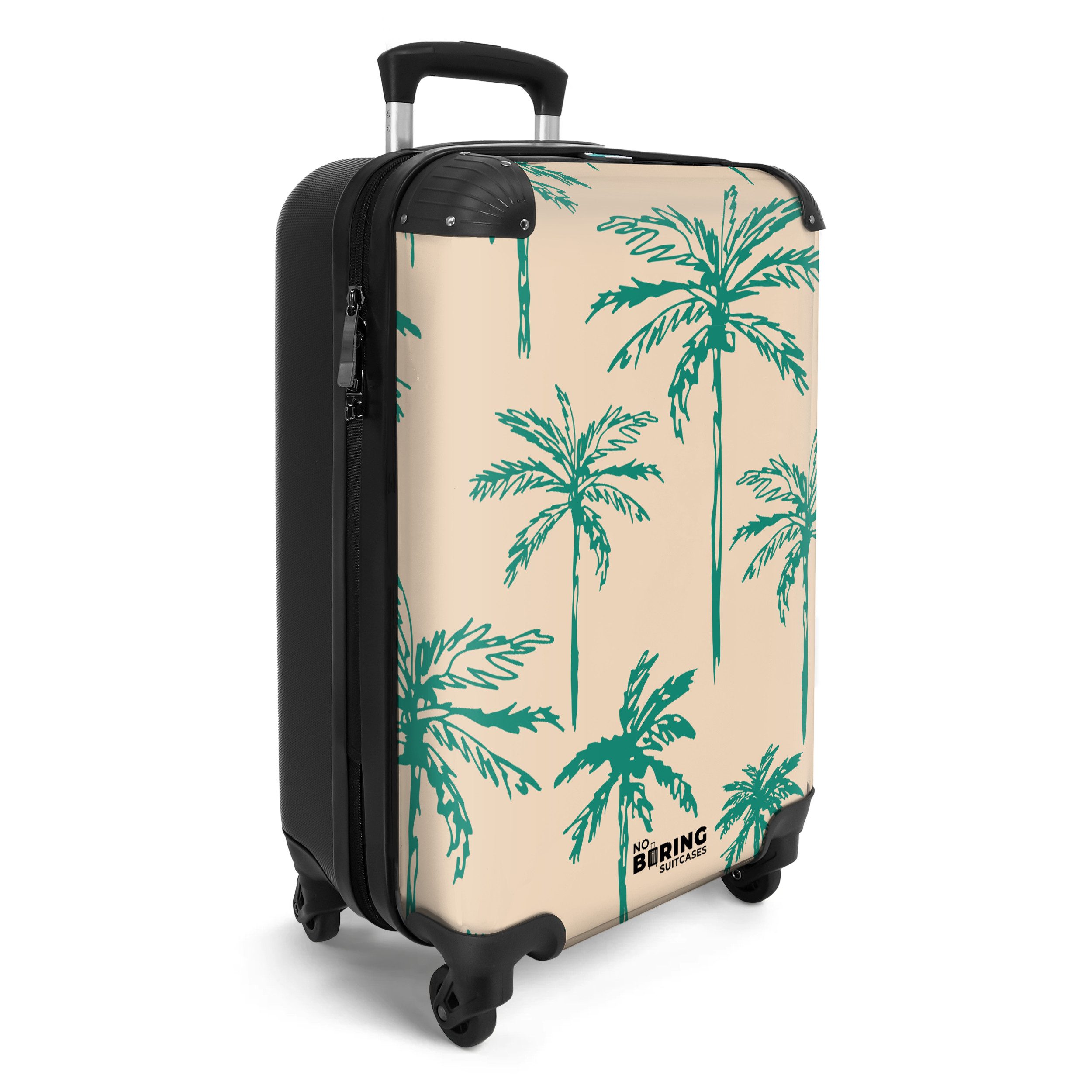 NoBoringSuitcases.com© Hartschalen-Trolley Beige mit grünem Palmendruck günstig online kaufen
