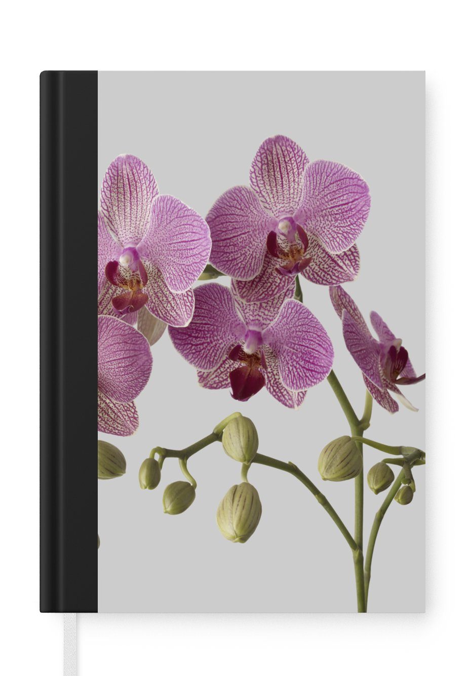 MuchoWow Notizbuch Orchideen auf grauem Hintergrund, Journal, Merkzettel, Tagebuch, Notizheft, A5, 98 Seiten, Haushaltsbuch