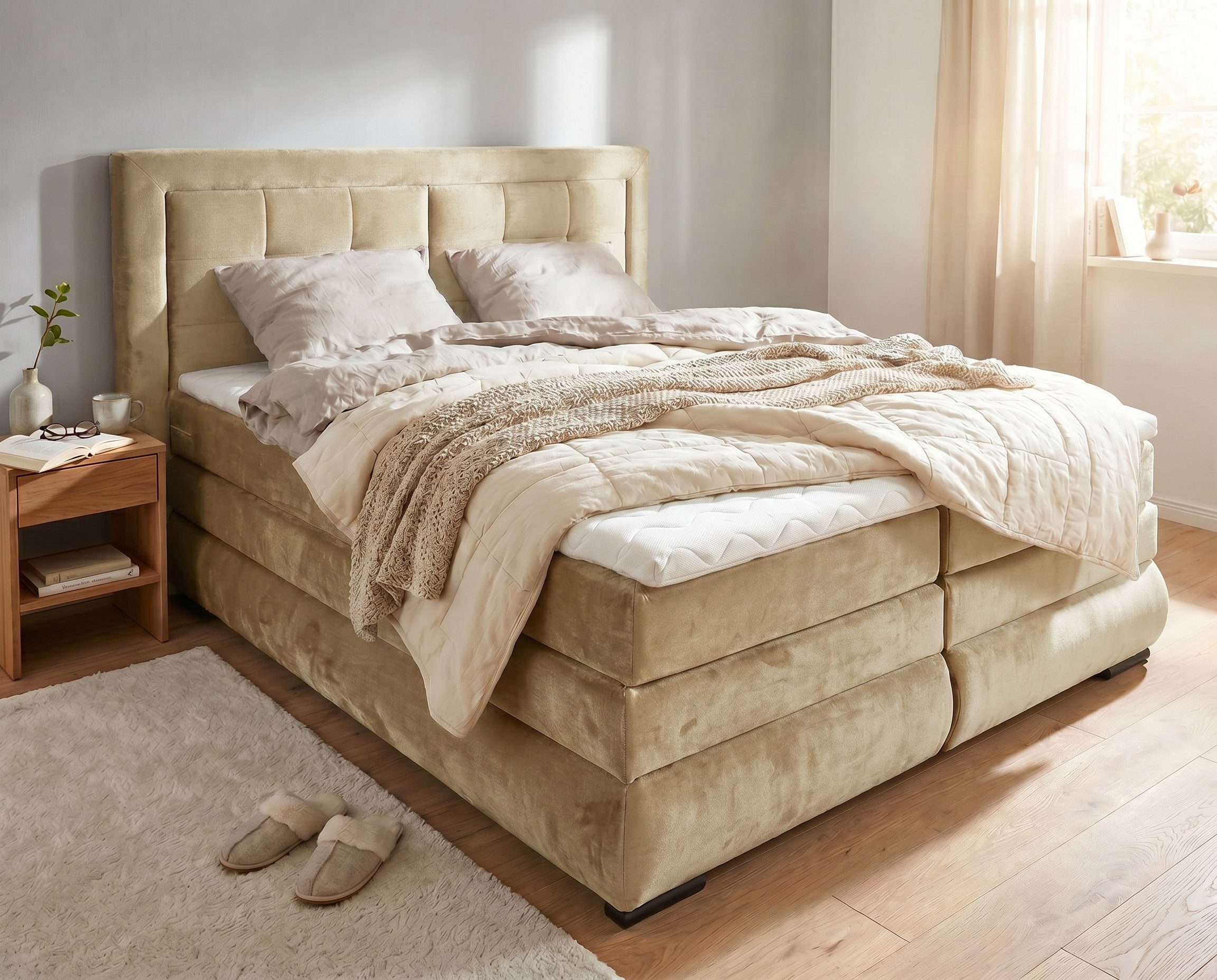 Boxspringbett MIVVA inkl. Bettkasten & Topper, Komfortliegehöhe: 67cm, Breite: 180cm