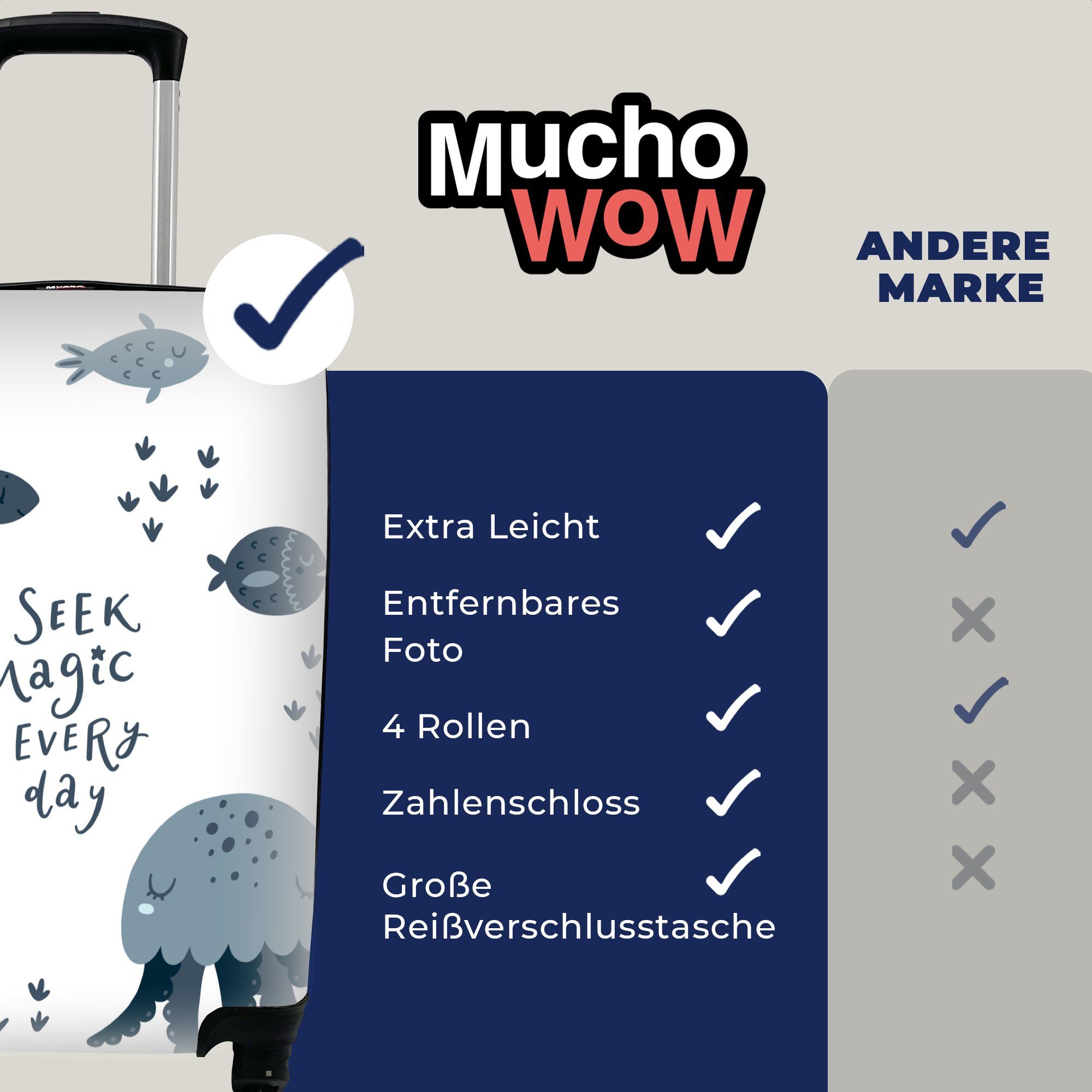 MuchoWow Handgepäckkoffer Meerestiere für Reisekoffer Reisetasche - Jungen - 4 mit - rollen, - - Rollen, Baby, Magie Handgepäck Trolley, Ferien, Mädchen Kinder