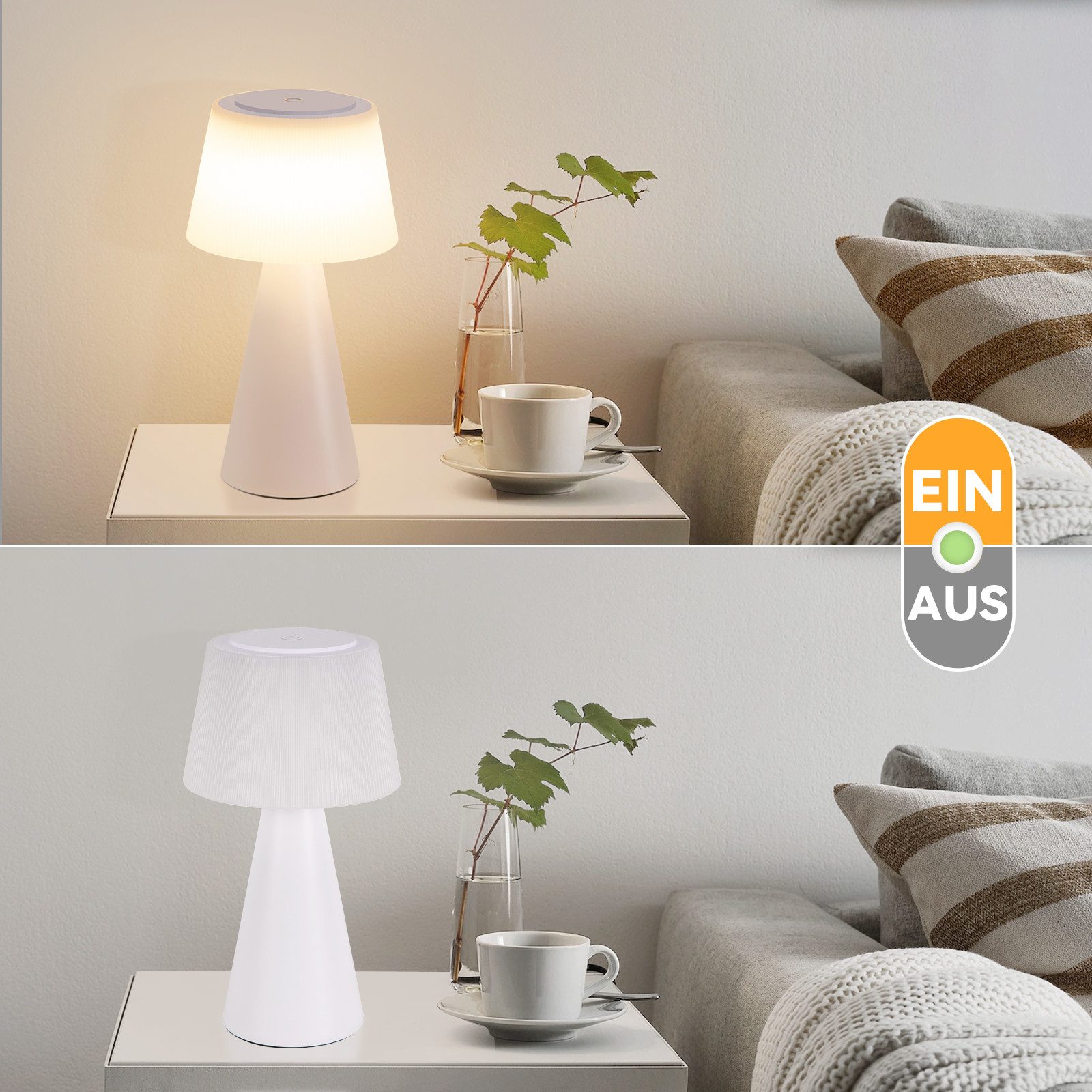 ZMH LED Tischleuchte kabellose Akku Tischlampe mit USB-C, Touch-Dimmer, 3 Helligkeitsstufen, Lichtfarbe 3000–6500 K, 3600 mAh, LED fest integriert, Warmweiß, fü – Bild 5 von 5