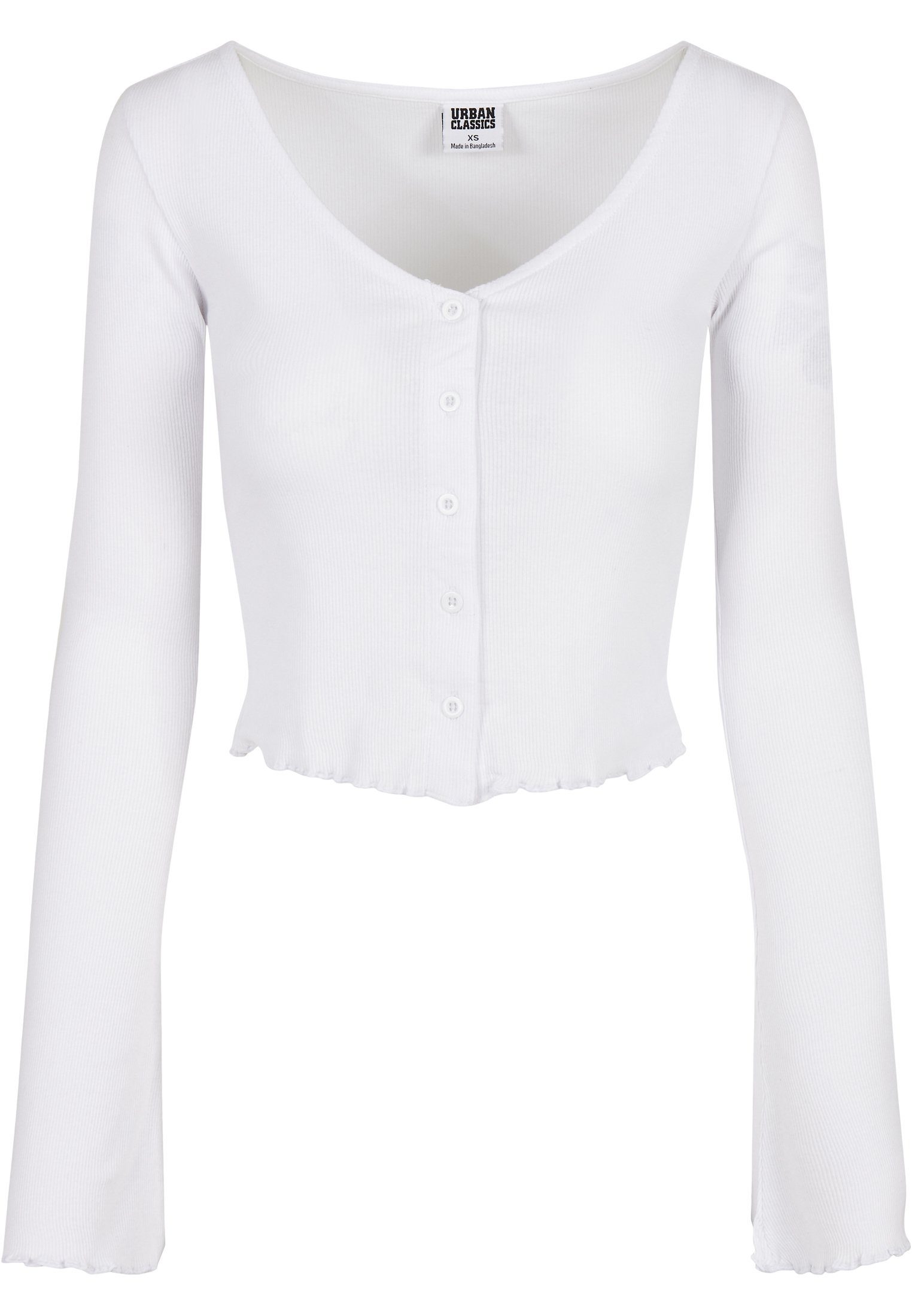 URBAN CLASSICS Langarmshirt Damen Ladies white Rib (1-tlg) Cropped Cardigan