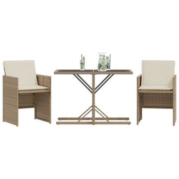 vidaXL Gartenlounge-Set 3-tlg. Bistro-Set mit Kissen Beige Poly Rattan, (1-tlg)