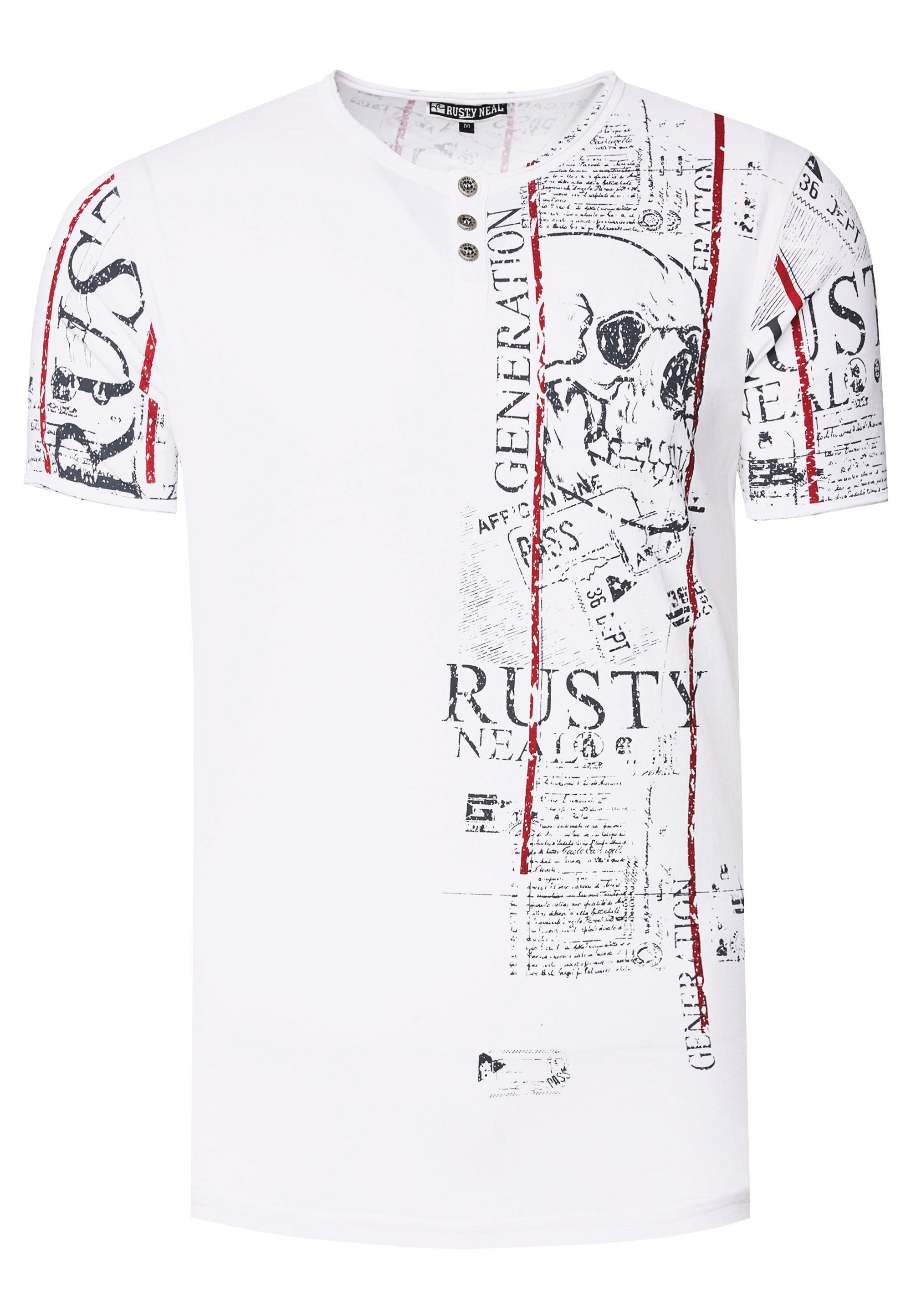 Rusty Neal T-Shirt im mit weiß Used-Look Allover-Print