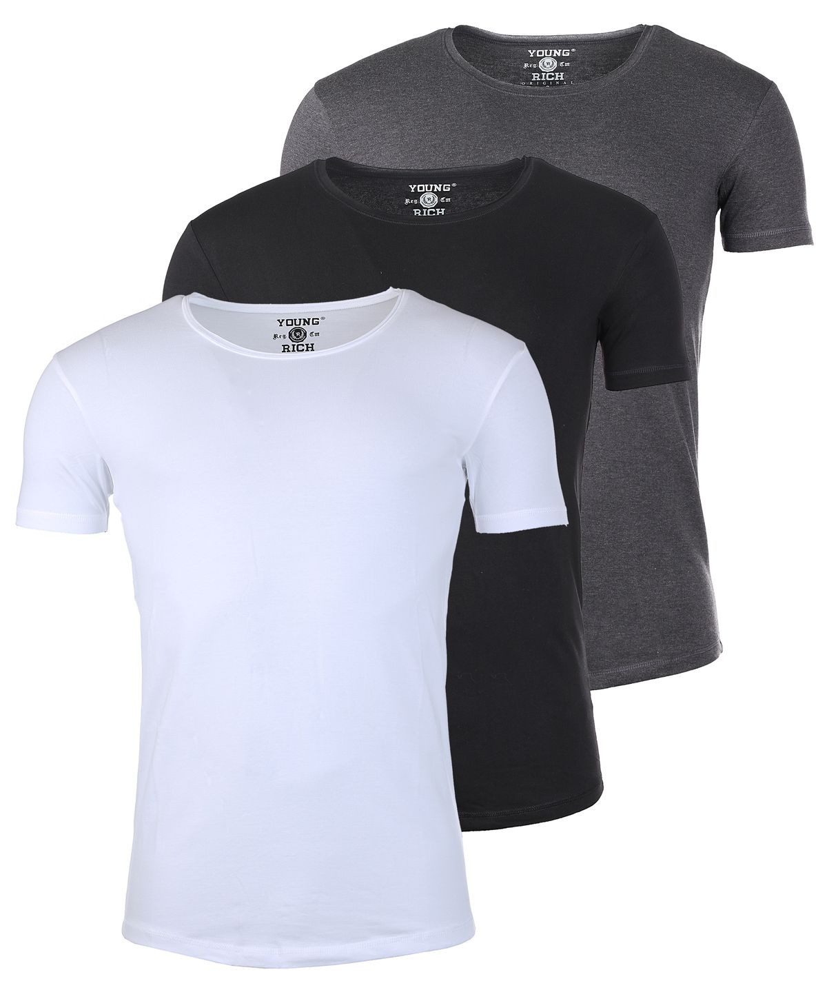 T-Shirt Herren Uni Basic 1702 tief-breit geschnittener Ausschnitt vintage Look