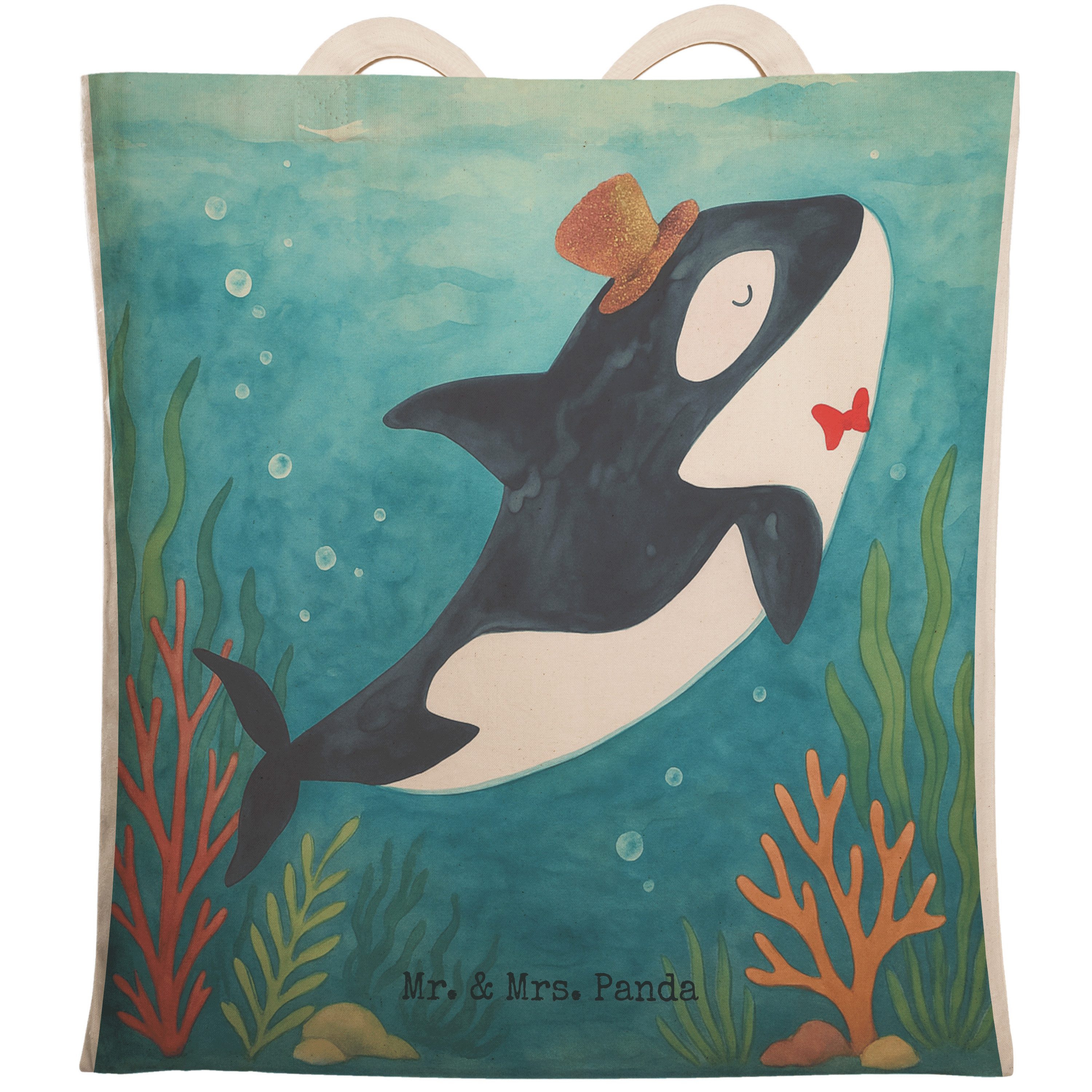 Tragetasche Orca Zylinder Design, Beutel, Weiß, Narwal, Shoppingtasche, Konfetti