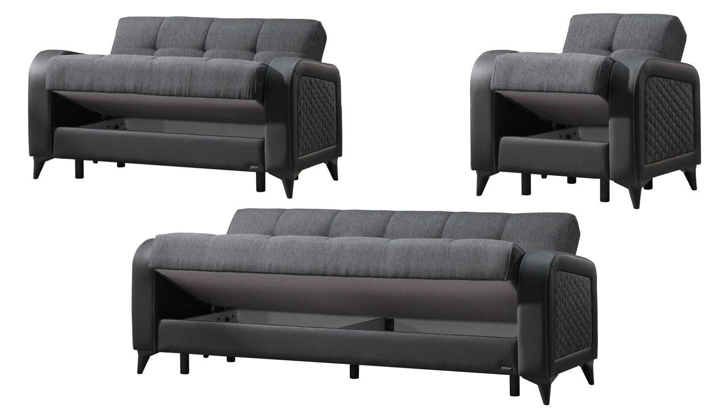 Möbel Akut Polstergarnitur Polstergarnitur River 3-teilig dunkelgrau schwarz Bettfunktion
