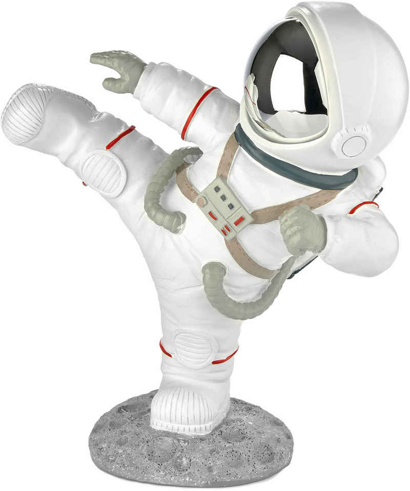 BRUBAKER Dekofigur Astronaut in Karate Pose - High Kick - 19cm Figur mit verchromtem Helm (Deko Weltraum Skulptur, 1 St., Аксесуари для будинку - Weiß), Handbemalte moderne Raumfahrt Statue