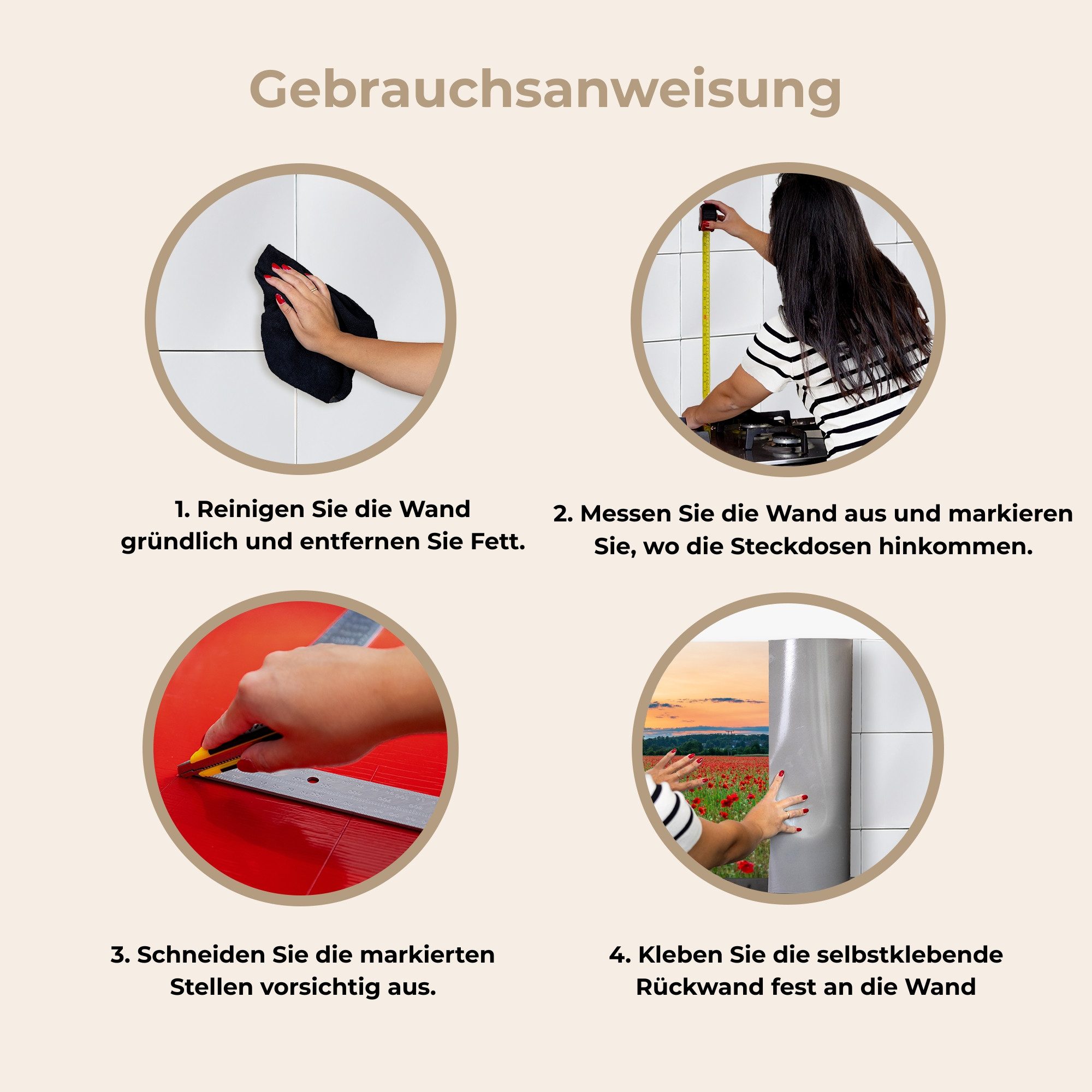 KitchenYeah Küchenrückwand selbstklebend Mohnblumen - Landschaft - Rot - Blumen, (1-tlg), Spritzschutz, Küche, Rückwand, Küchenwand, Küchenfront, 80x60 cm