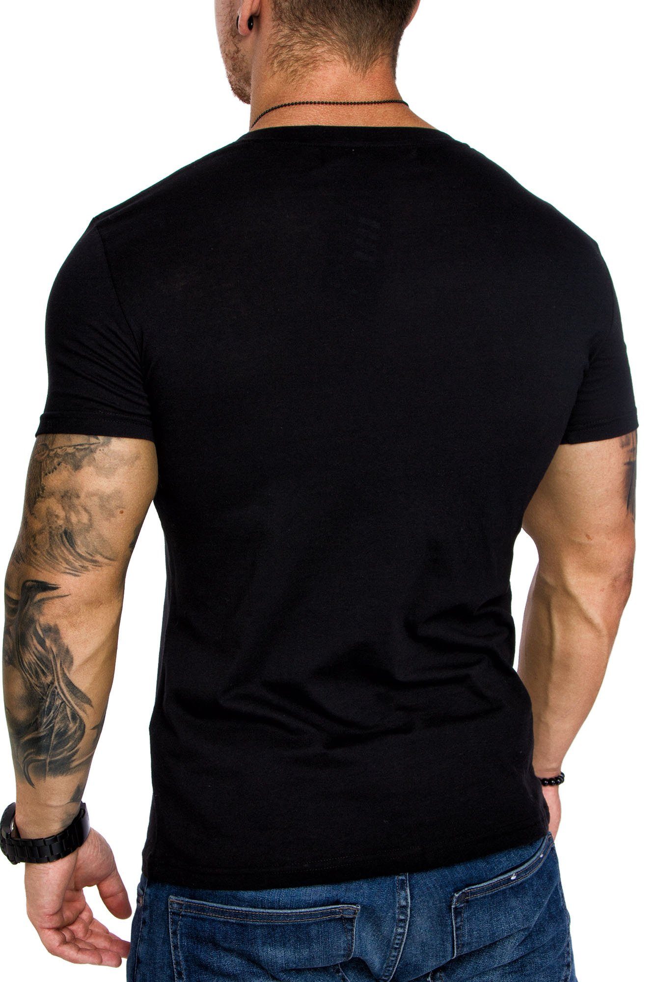 mit T-Shirt Shirt Vintage Einfarbig V-Ausschnitt EUGENE V-Neck V-Ausschnitt Amaci&Sons Schwarz Herren Basic T-Shirt Basic