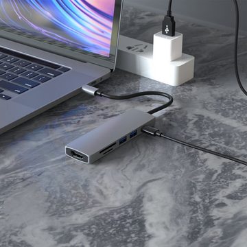 TradeNation Laptop-Dockingstation USB C Hub 6 in 1 Adapter HDMI 4K USB 3.0 Micro SD für Laptop Samsung, (1 St), Schnelles Laden, 4K